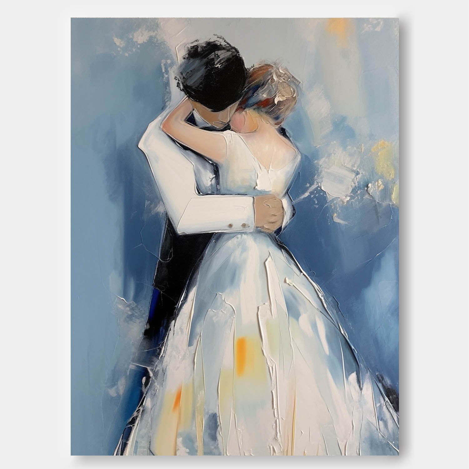 Character Outline Painting Large Texture Painting Framed Wedding Artwork Original Wall Art Anniversary Wedding Gift