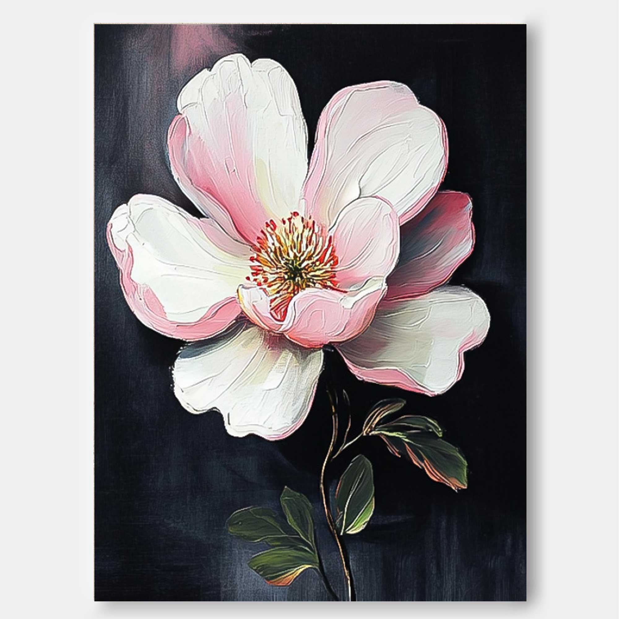 Flower Pastel Impasto Botanical Artwork Floral Painting on Canvas 3D Blossom Textured Wall Art Home Decor
