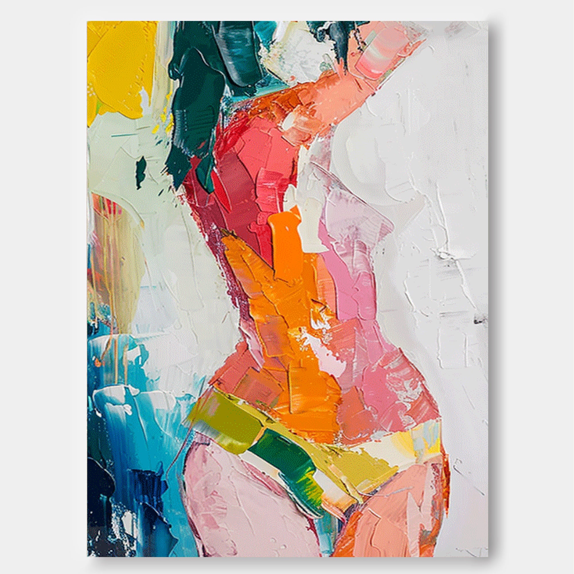 Abstract Vibrant Colorful Body Oil Painting On Canvas Original Texture Sexy Girl Wall Art Modern Artwork