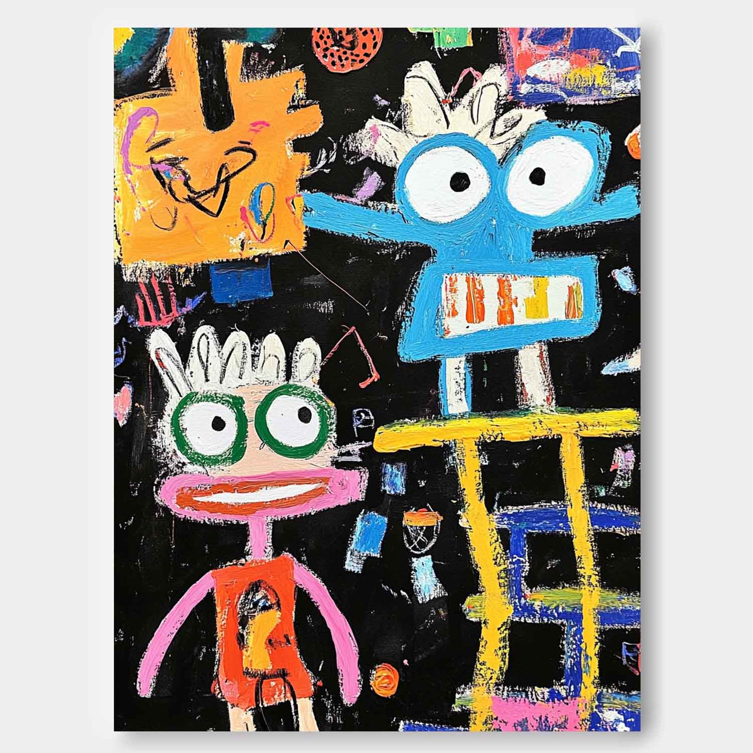 Original Full Of Childlike Fun Artwork Abstract Figure Painting Canvas Large Graffiti Cartoon Wall Art