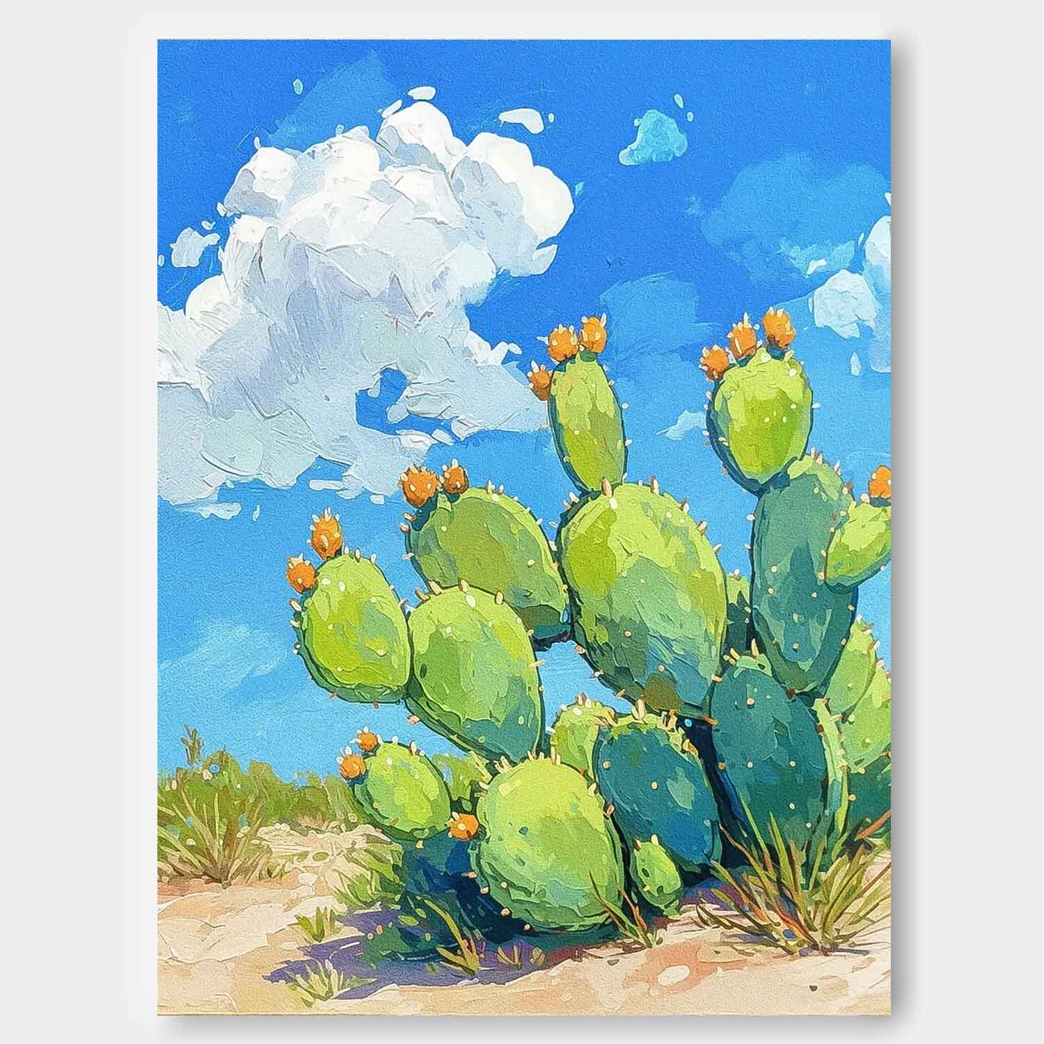 Bright Landscape Texture Large Cute Cactus Painting On Canvas Abstract Scenery Oil Painting For Living Room