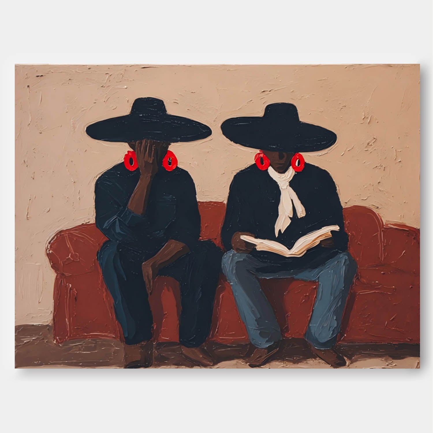 Original Oil Painting Bold Color Characters Canvas Wall Art Boho Decor Eclectic Home Interior Statement Piece