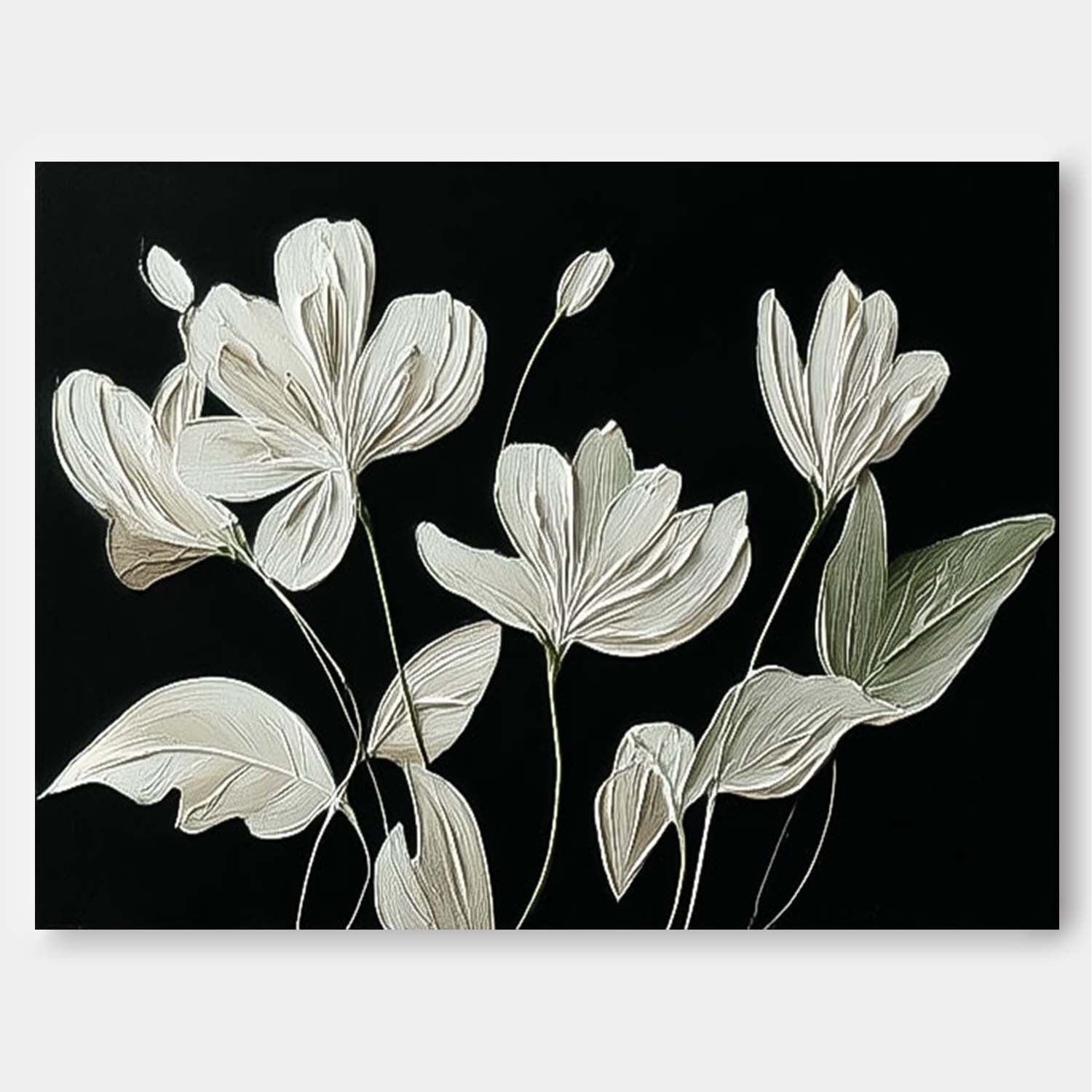 Original Black Abstract Oil Painting On Canvas Horizontal Flower Texture Artwork Home Decor Gift
