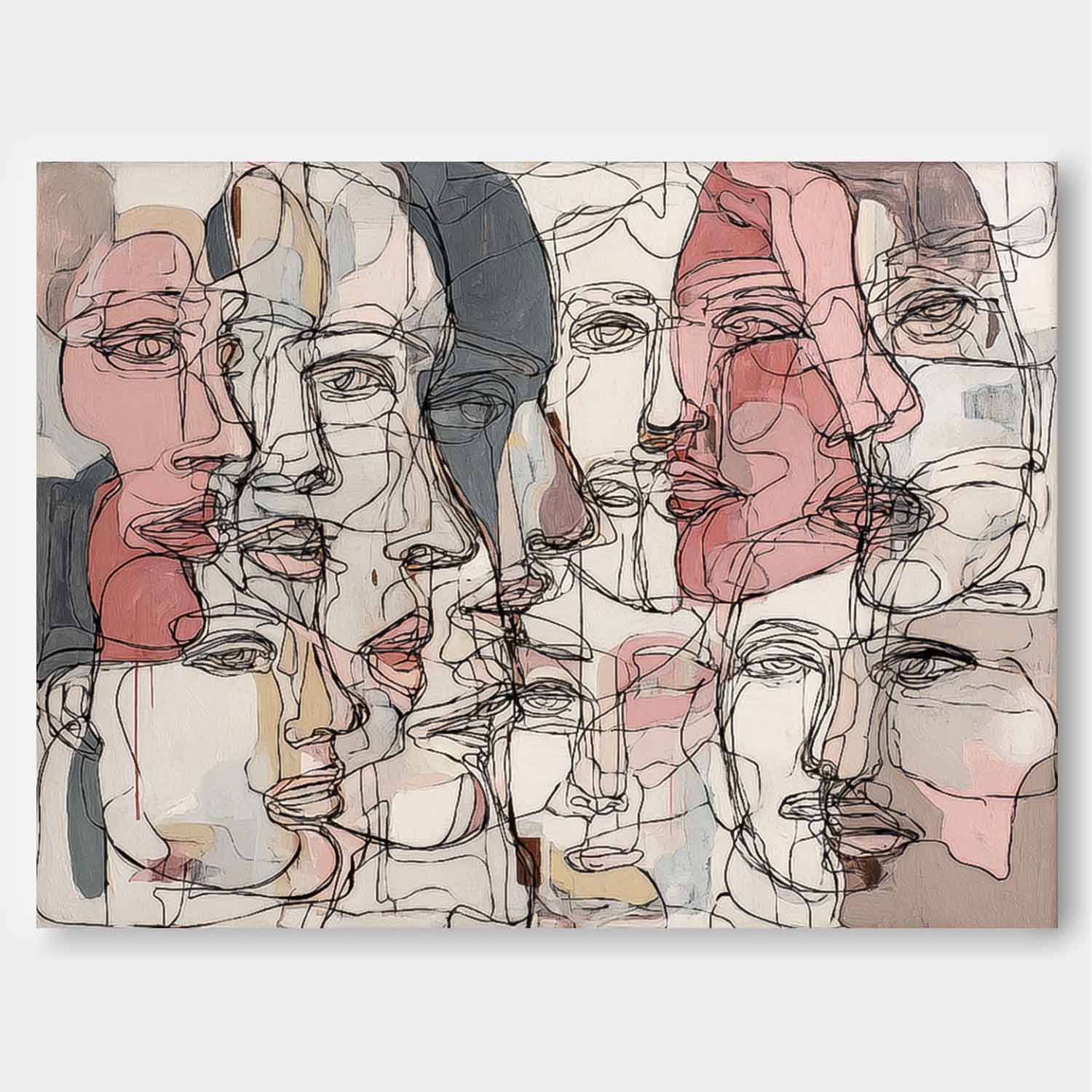 Graffiti Artwork Framed Abstract Line Face Painting Canvas Original Minimalism Modern Style Wall Art