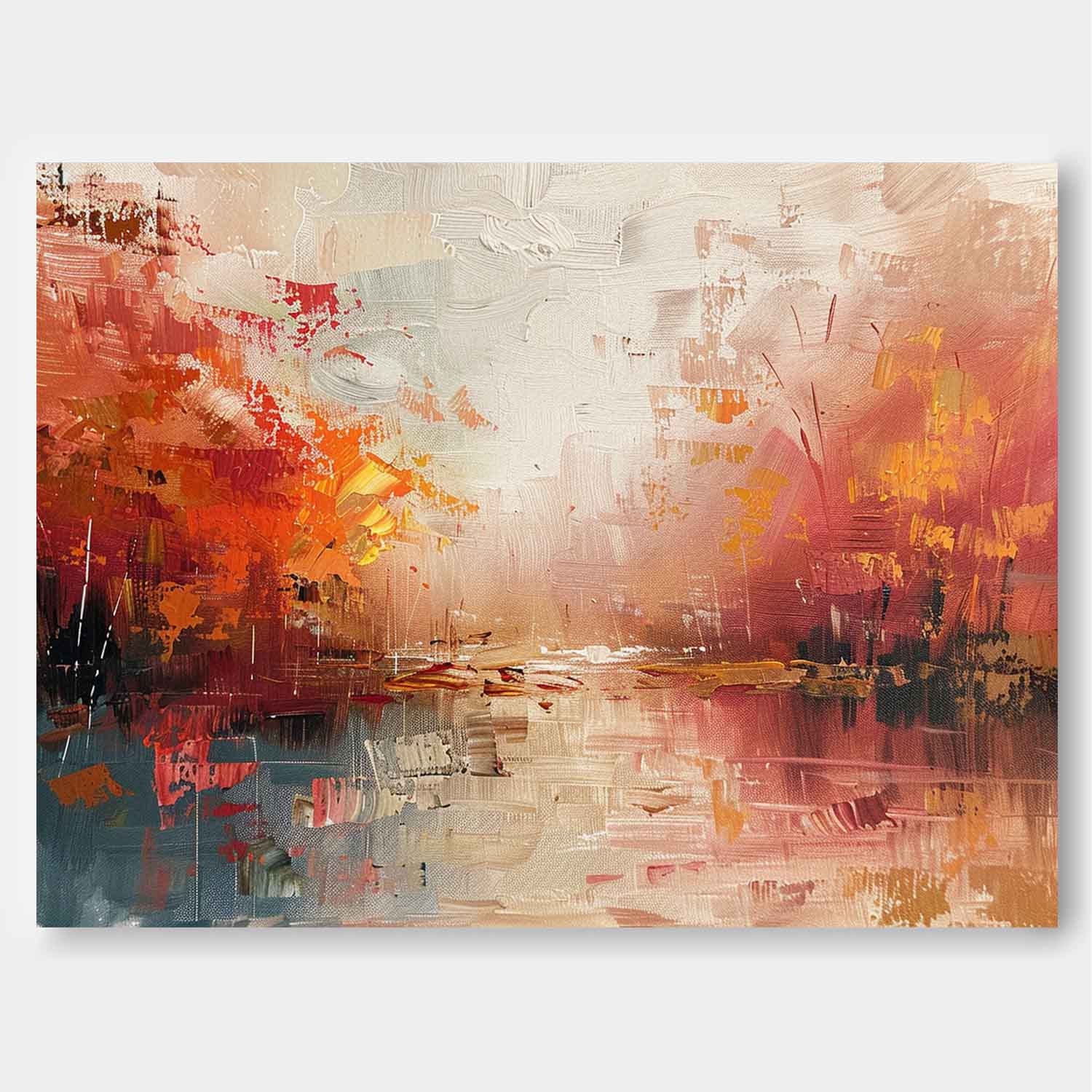 Red Abstract Landscape Oil Painting On Canvas Framed Texture High Quality Wall Art Original Scenery Artwork