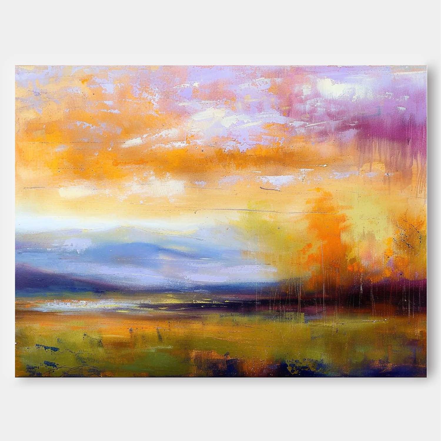 Colorful Abstract Landscape Oil Painting On Canvas Framed Texture Wall Art Original Scenery Artwork