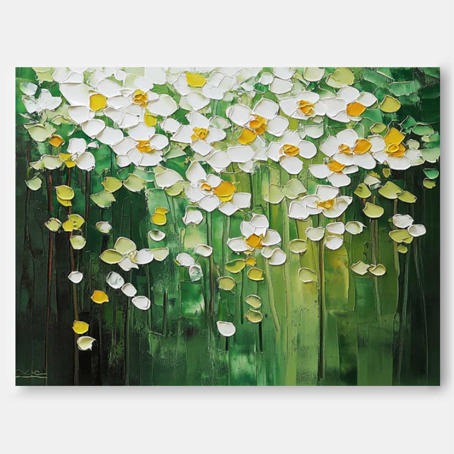 Horizontal Flower Beauty Texture Artwork Original Abstract Green Oil Painting On Canvas Home Decor Gift