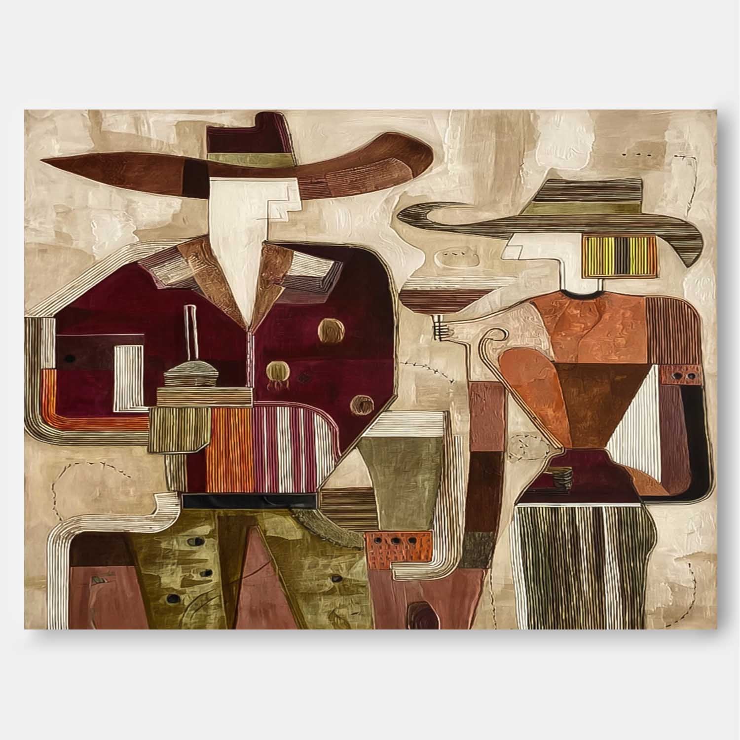 Abstract Oil Painting Modern Geometric Figure Art Vintage Tone Wall Art For Living Room Unique Canvas Artwork
