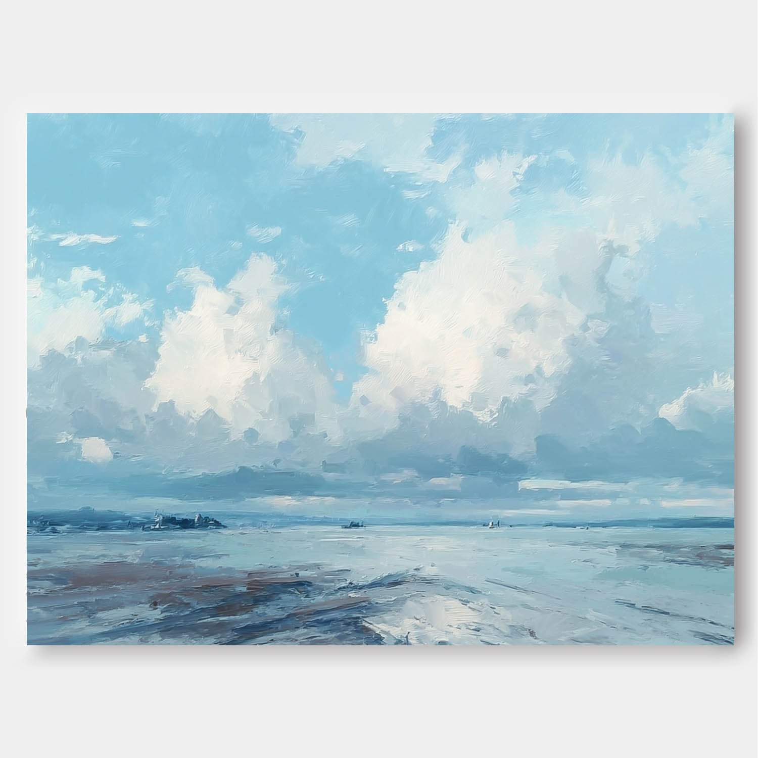Blue Sky And White Clouds Painting Abstract Tranquil Sea View Landscape Large Texture Scenery Wall Art