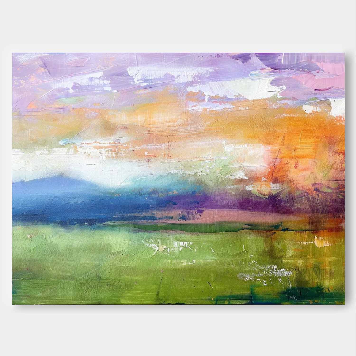 Abstract Landscape Oil Painting Ink Style Texture Painting Modern Colorful Dreamscape Sunrise Natural Artwork