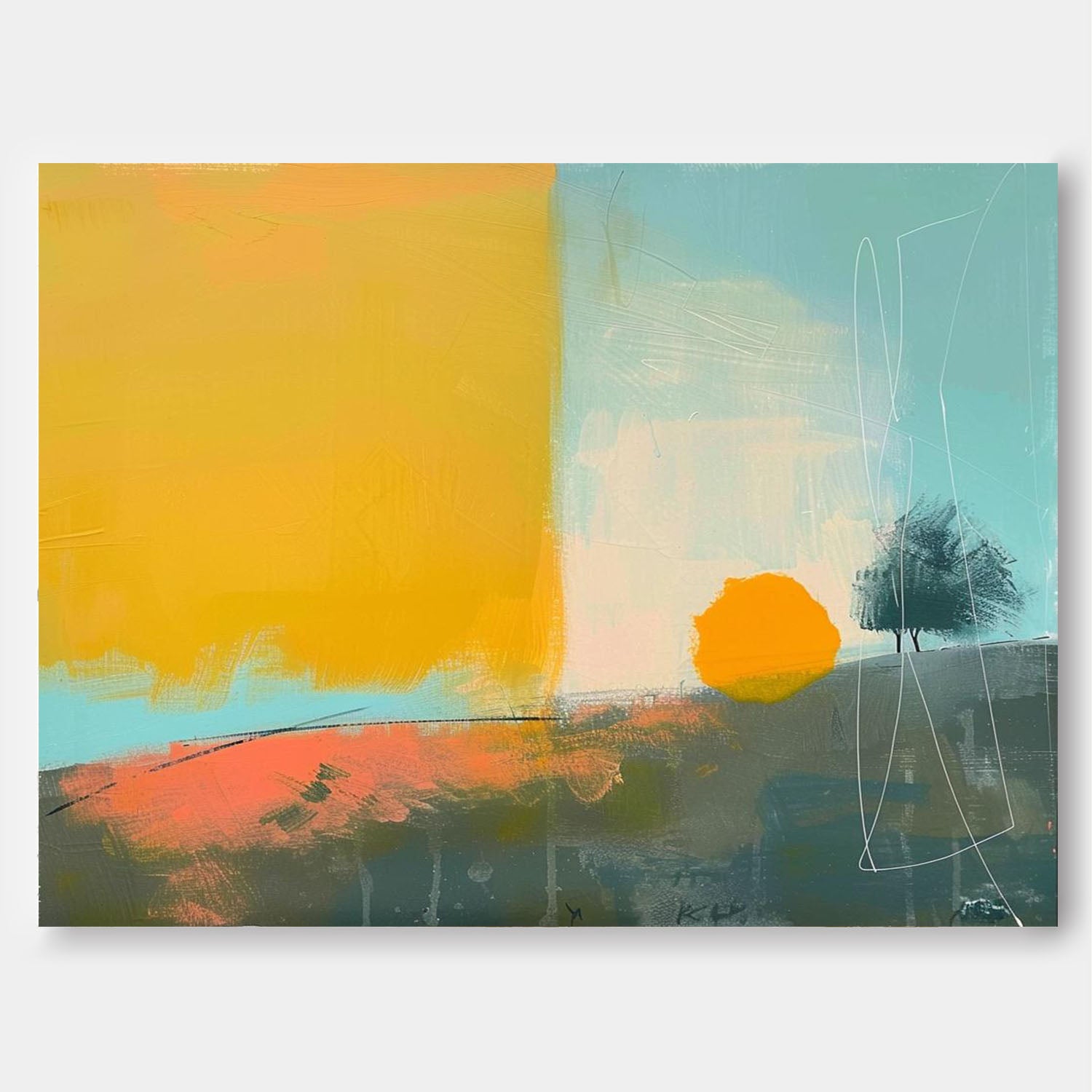 Modern Vibrant Colorful Sunset Natural Artwork Abstract Landscape Oil Painting Texture Acrylic painting