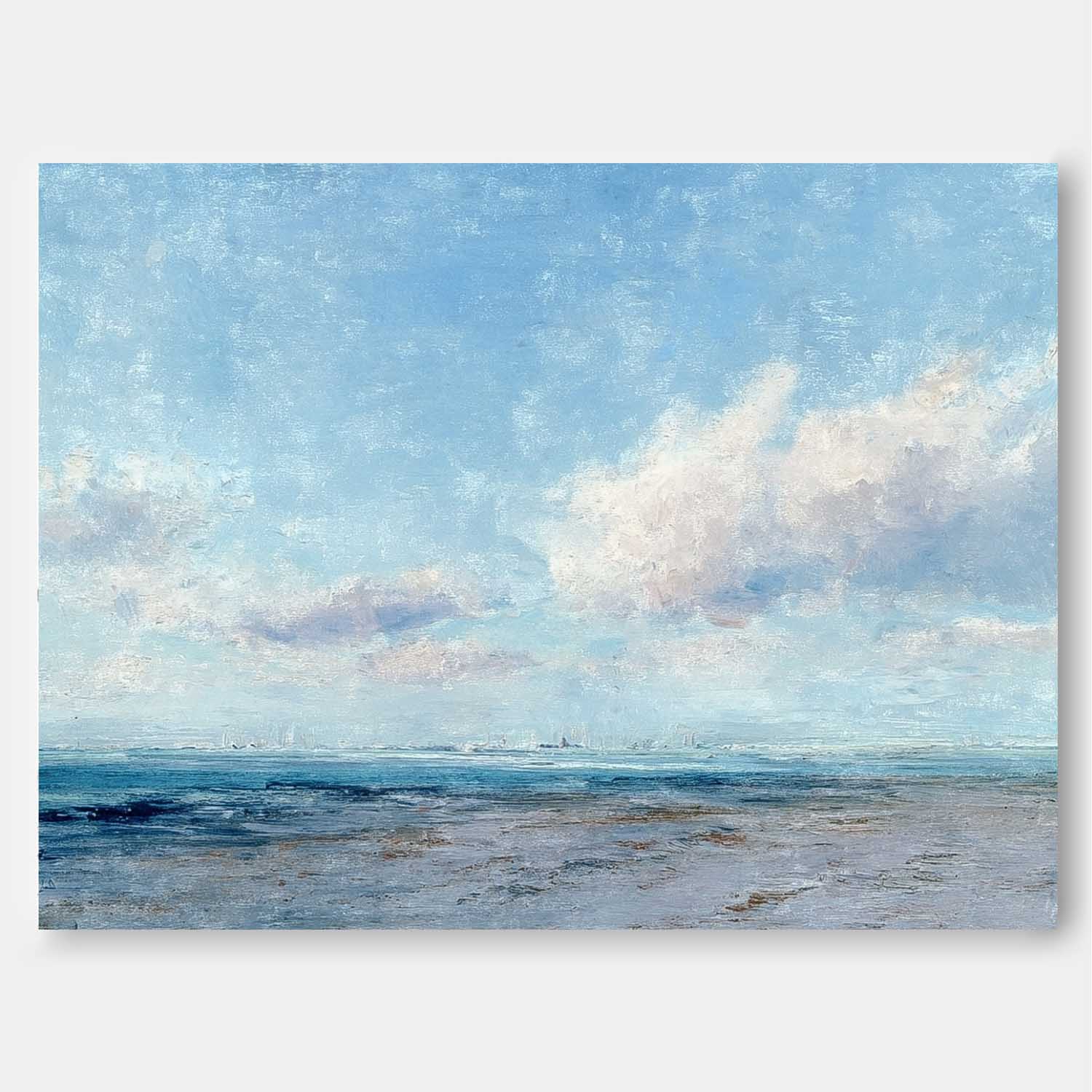 Abstract Tranquil Sea View Landscape Blue sky And White Clouds Painting Large Texture Scenery Wall Art