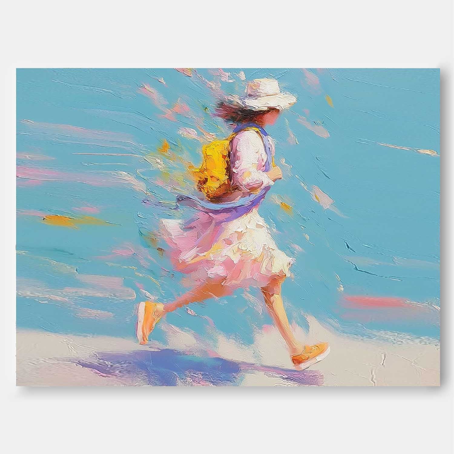 Extra Large Horizontal Abstract Women Wall Art Vibrant Pink & Yellow Lady Painting Textured Impasto Art