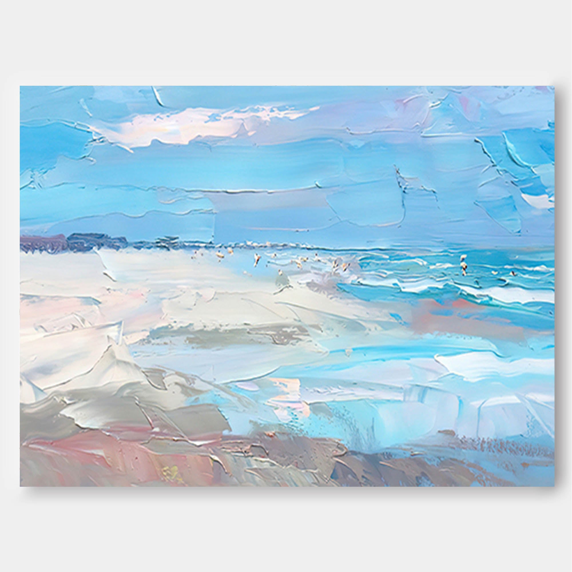 Original Blue Ocean Abstract Oil Painting Large Ocean Beach 3D Texture Painting Ocean Canvas Wall Art Living Room Decor