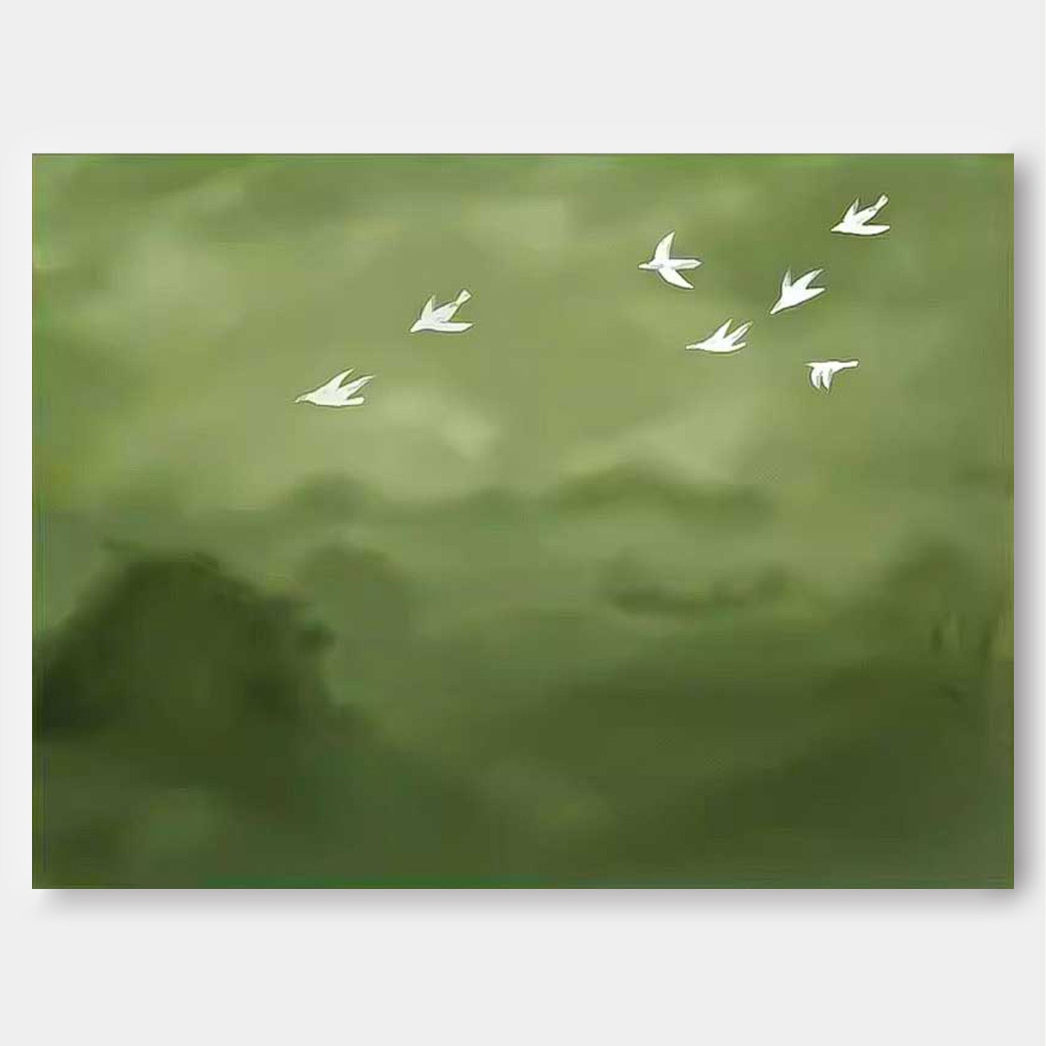 Large Green Wall Art Abstract Oil Painting Original Minimalist Wild Geese Abstract Spring Artwork