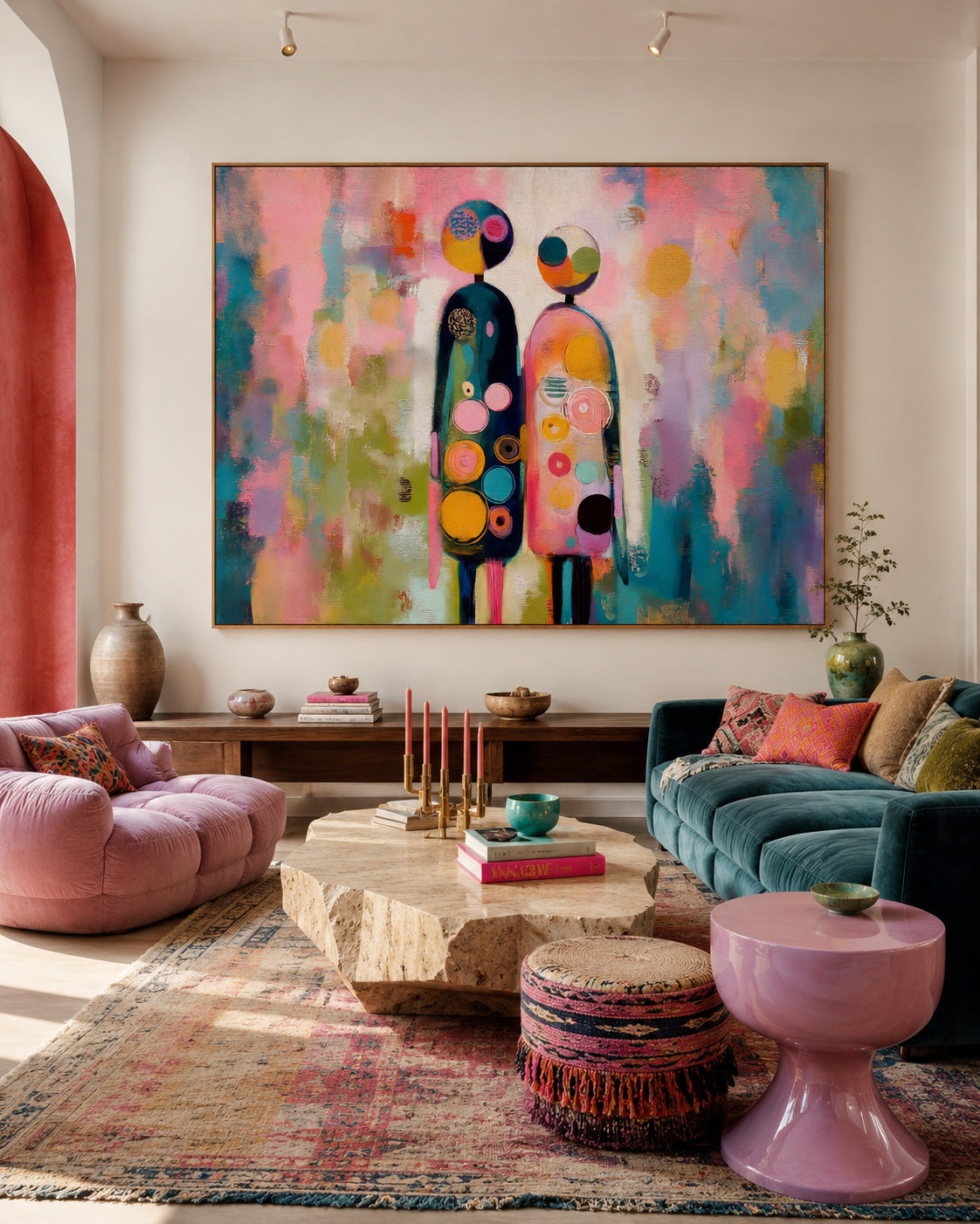 Colorful Abstract Couple Painting Modern Horizontal Canvas Art For Living Room