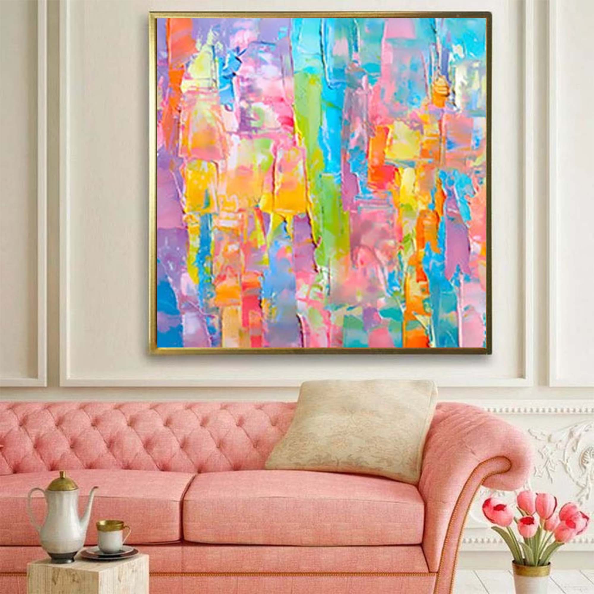 Abstract Colorful Oil Painting On Canvas Original Texture Acrylic Painting Wall Art Modern Living Room Decor
