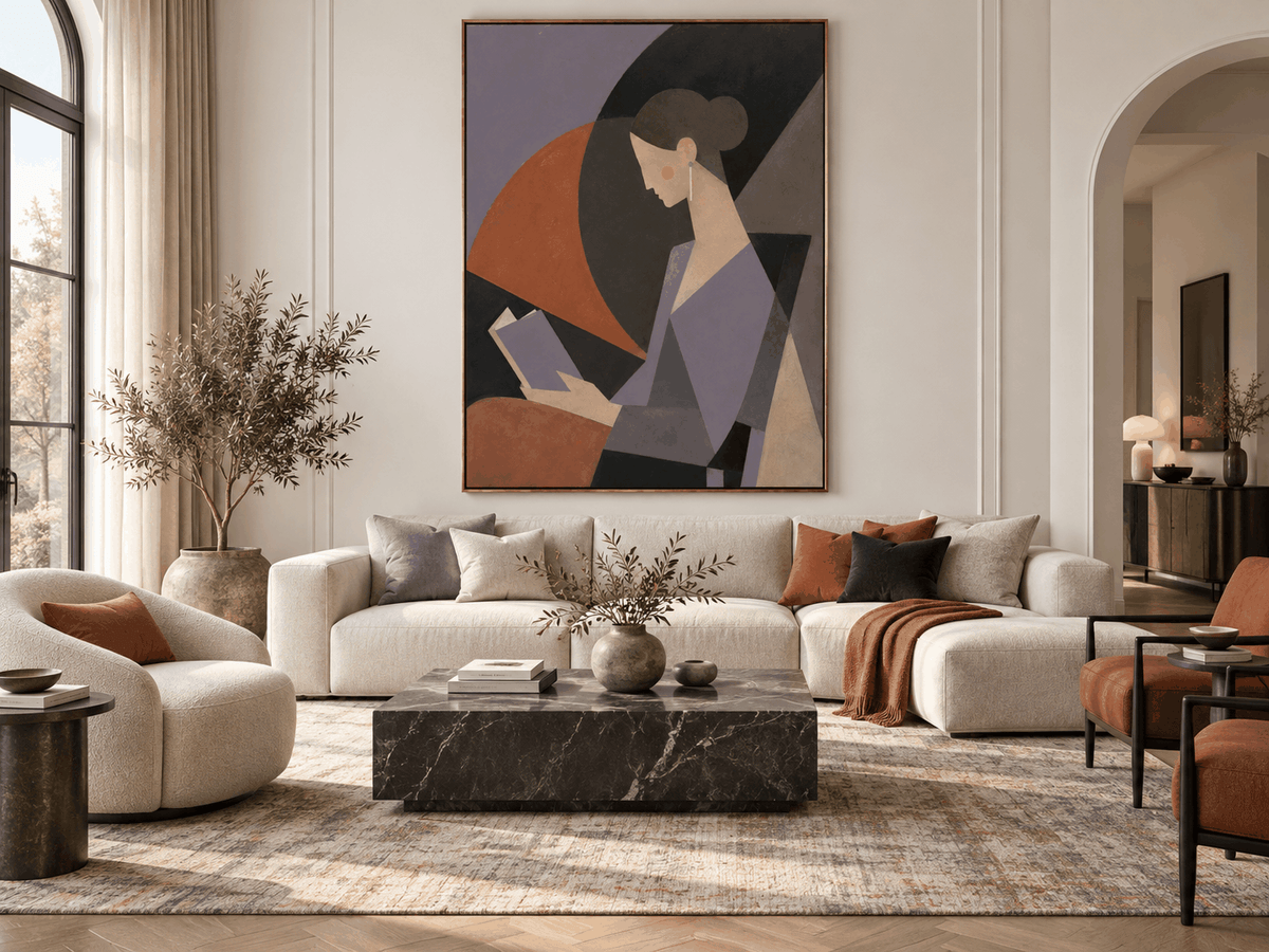 Abstract Cubist Style Painting Of A Woman In Quiet Contemplation Original Art