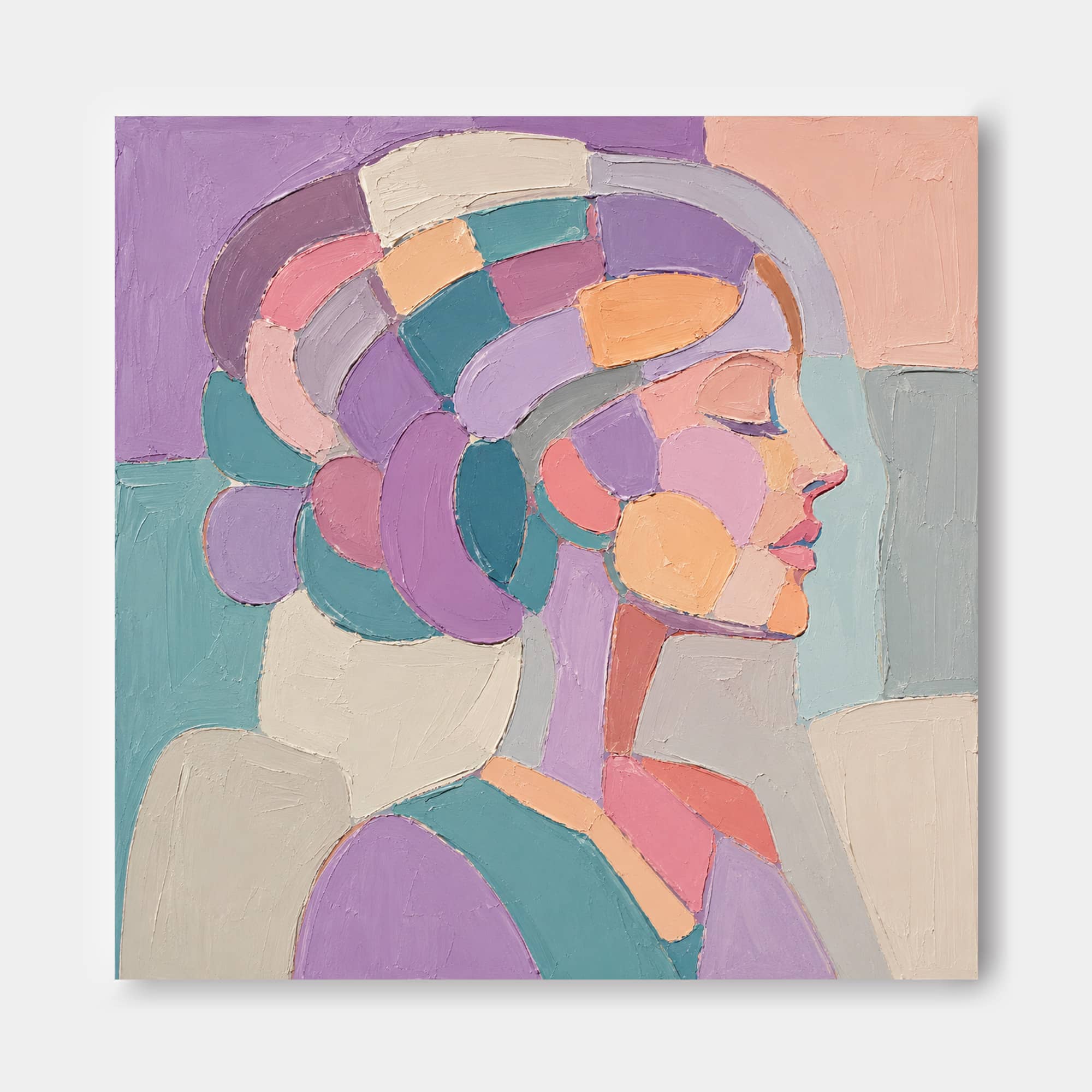 Minimalist Female Profile Art In Pastel Colors Square Canvas Print For Bedroom