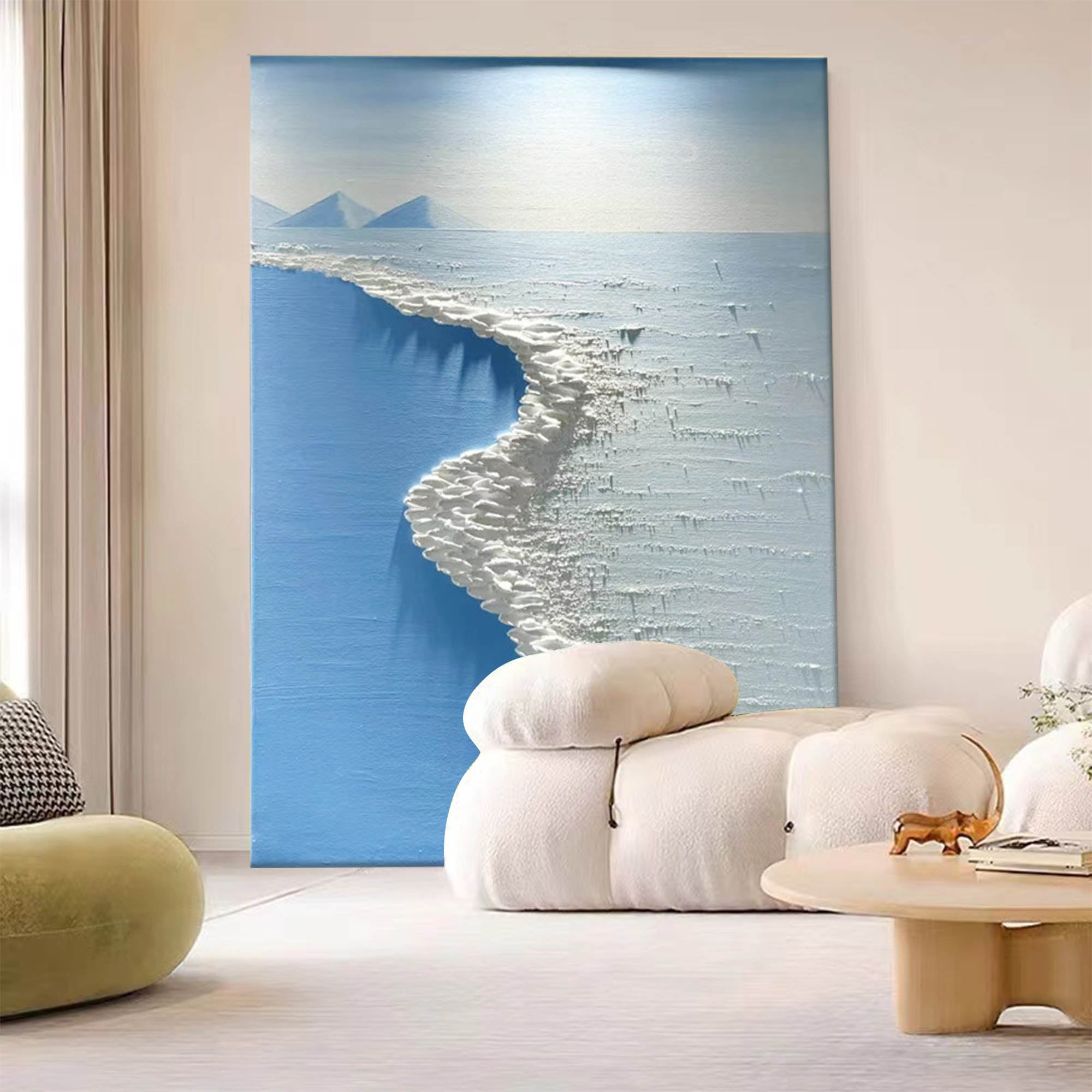 Original Sea Abstract Oil Painting Large blue Sea 3D Texture Painting Ocean Canvas Wall Art Living Room Decor