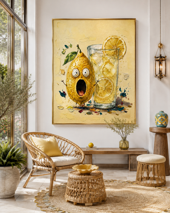 Anthropomorphic Lemon Canvas Art With Fun Character For Unique Wall Decoration