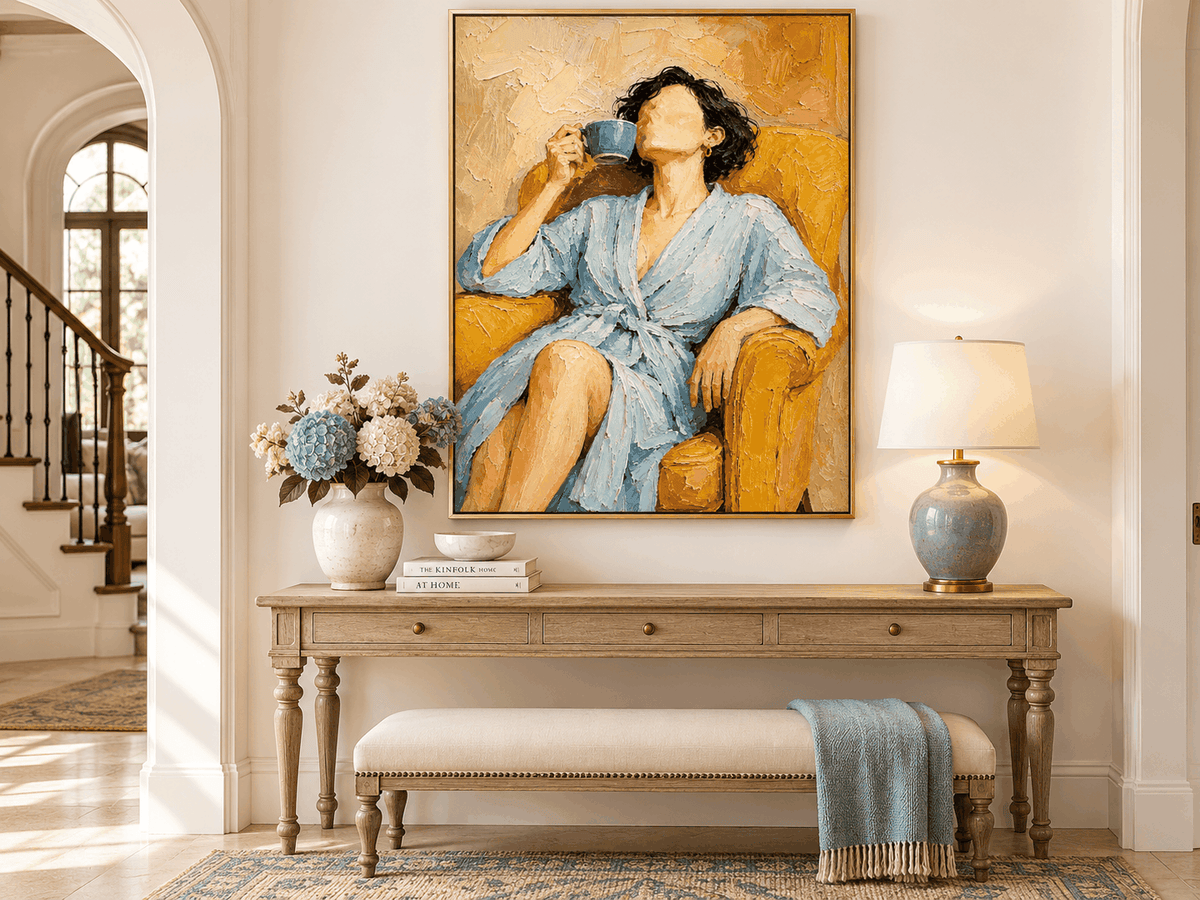 Impressionist Textured Abstract Painting With Warm Vintage Vibes For Bedroom Or Cafe Decor