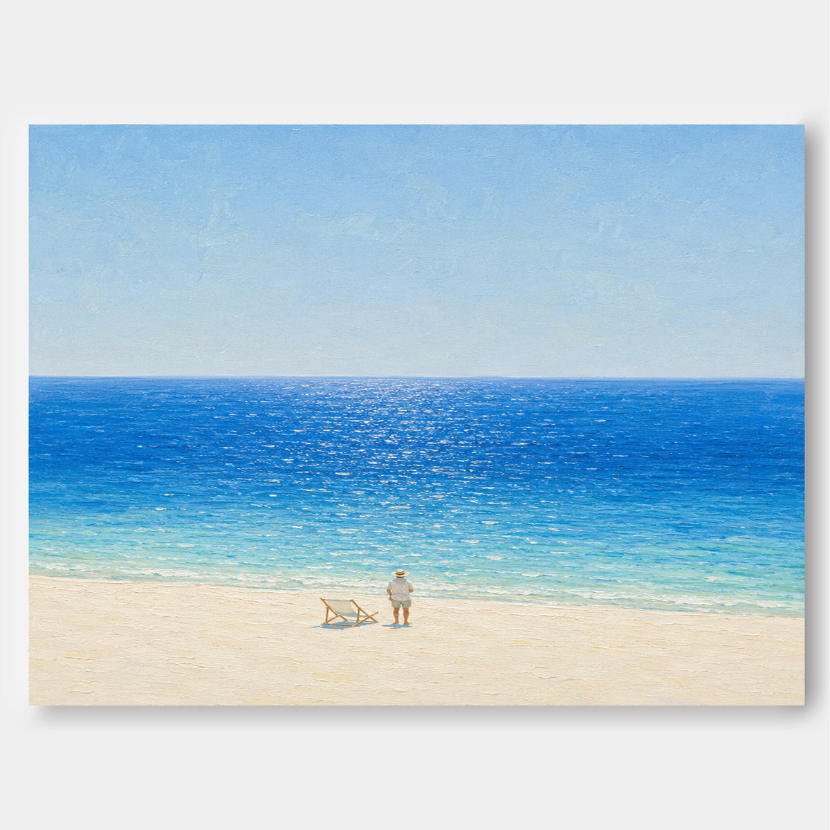 Impressionist Textured Canvas Painting Serene Ocean View In Modern Style