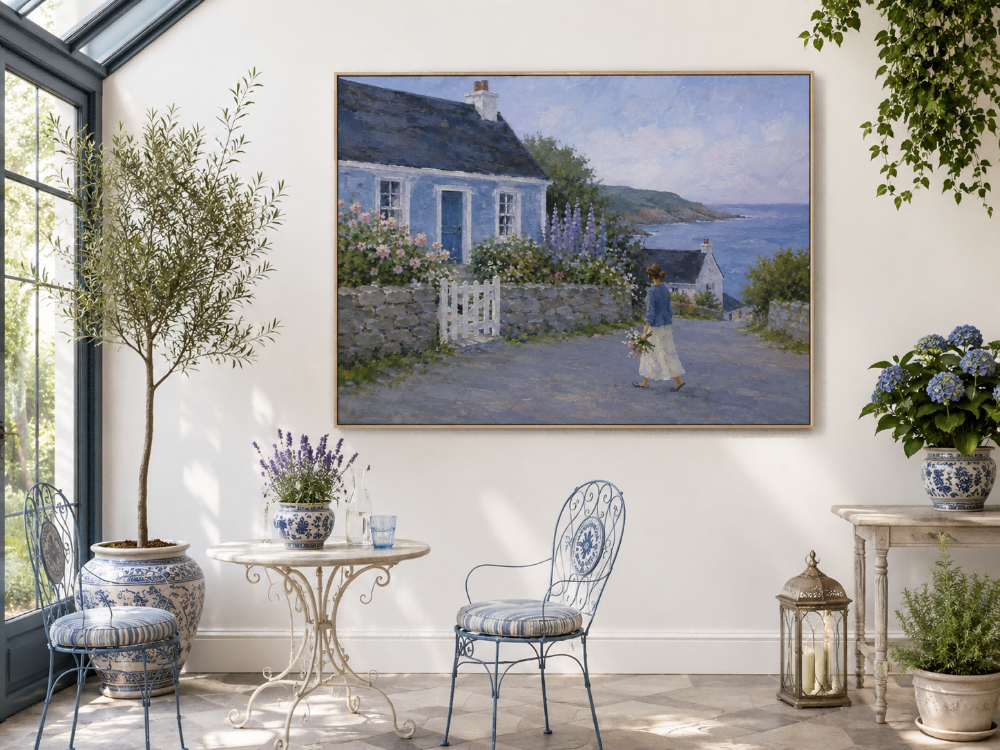 Seaside Landscape Wall Art For Living Room Blue House Painting
