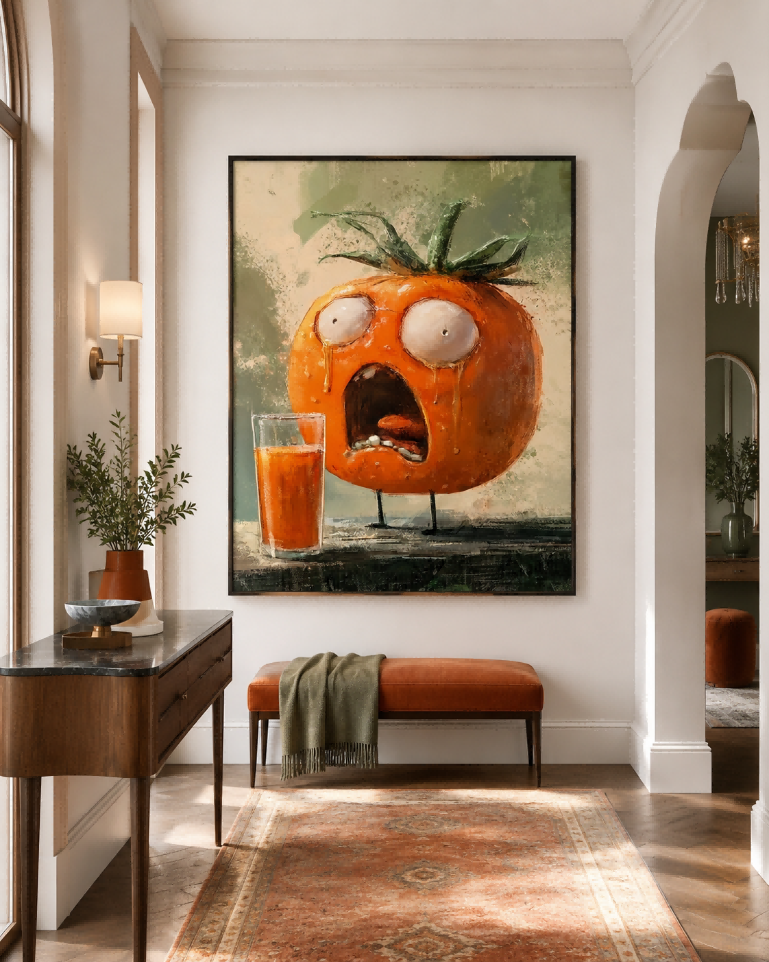 Hand Painted Oil And Acrylic Canvas Art Of A Screaming Tomato With Rich Textured Details