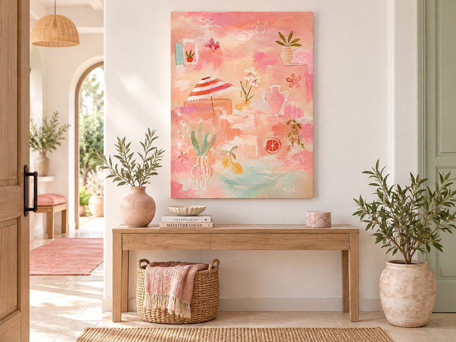 Modern Abstract Textured Art In Soft Pink Tones Original Canvas