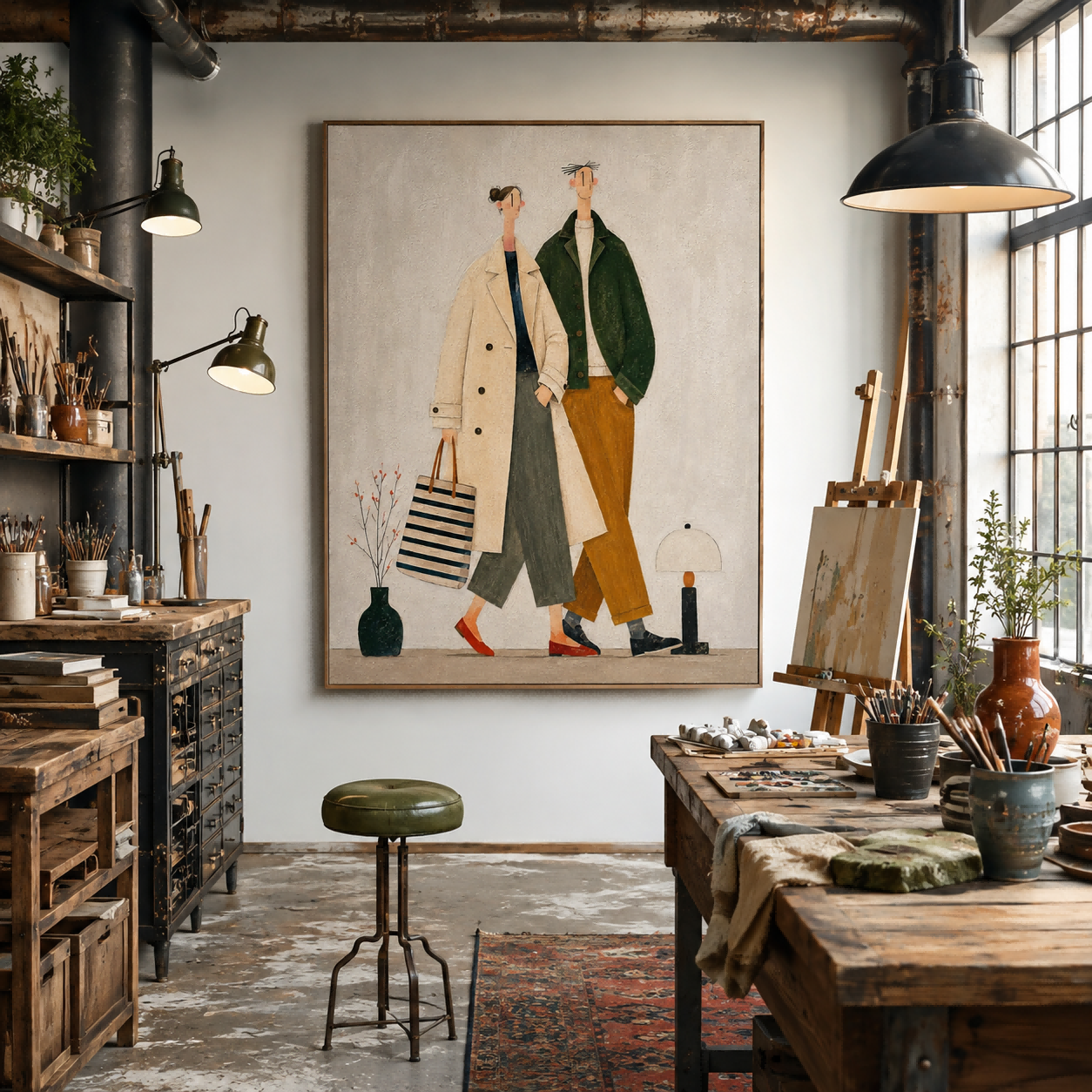 Retro Vintage Style ArtModern Fashion Couple Oil Painting For Chic Living Room Wall Decor Art