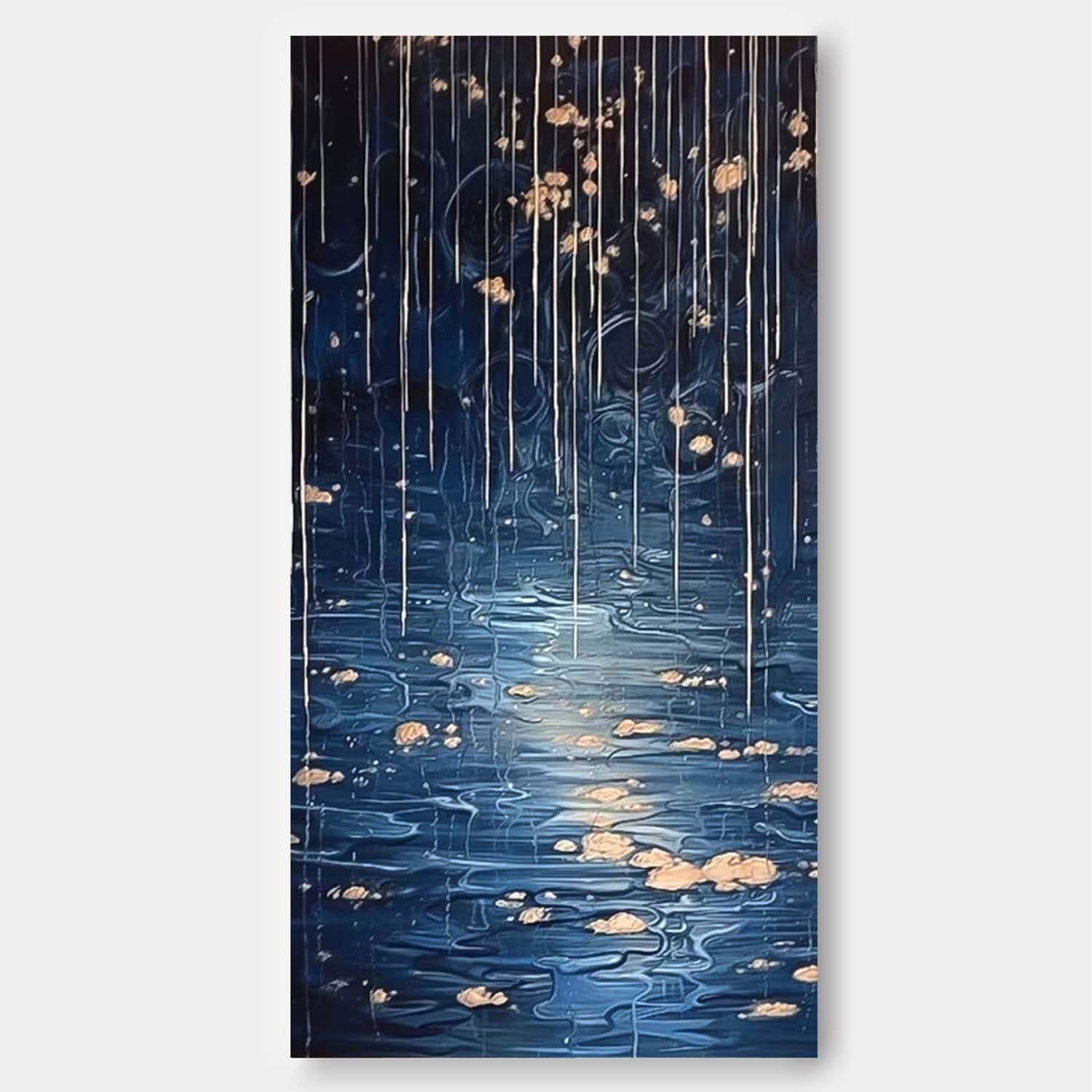Blue Long Version Large Abstract Rain Oil Painting Original Raindrop Wall Art Texture Painting Home Decor