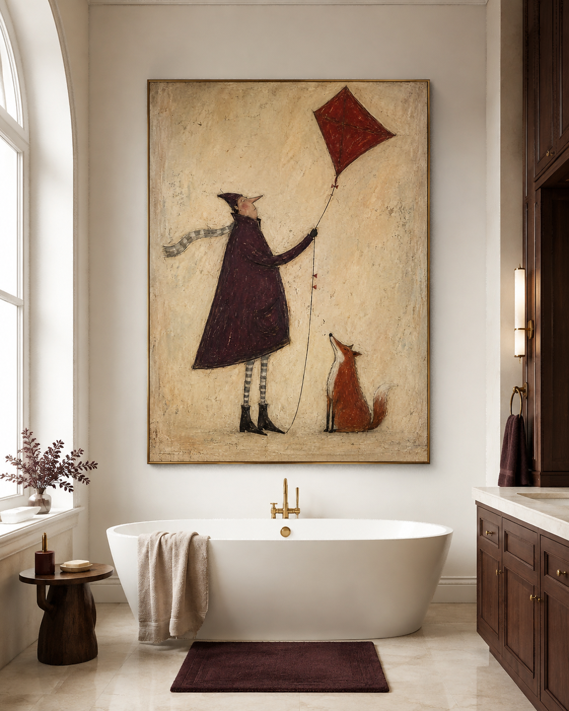 Whimsical Vintage Illustration Hand-Painted Canvas Art With Fox And Kite