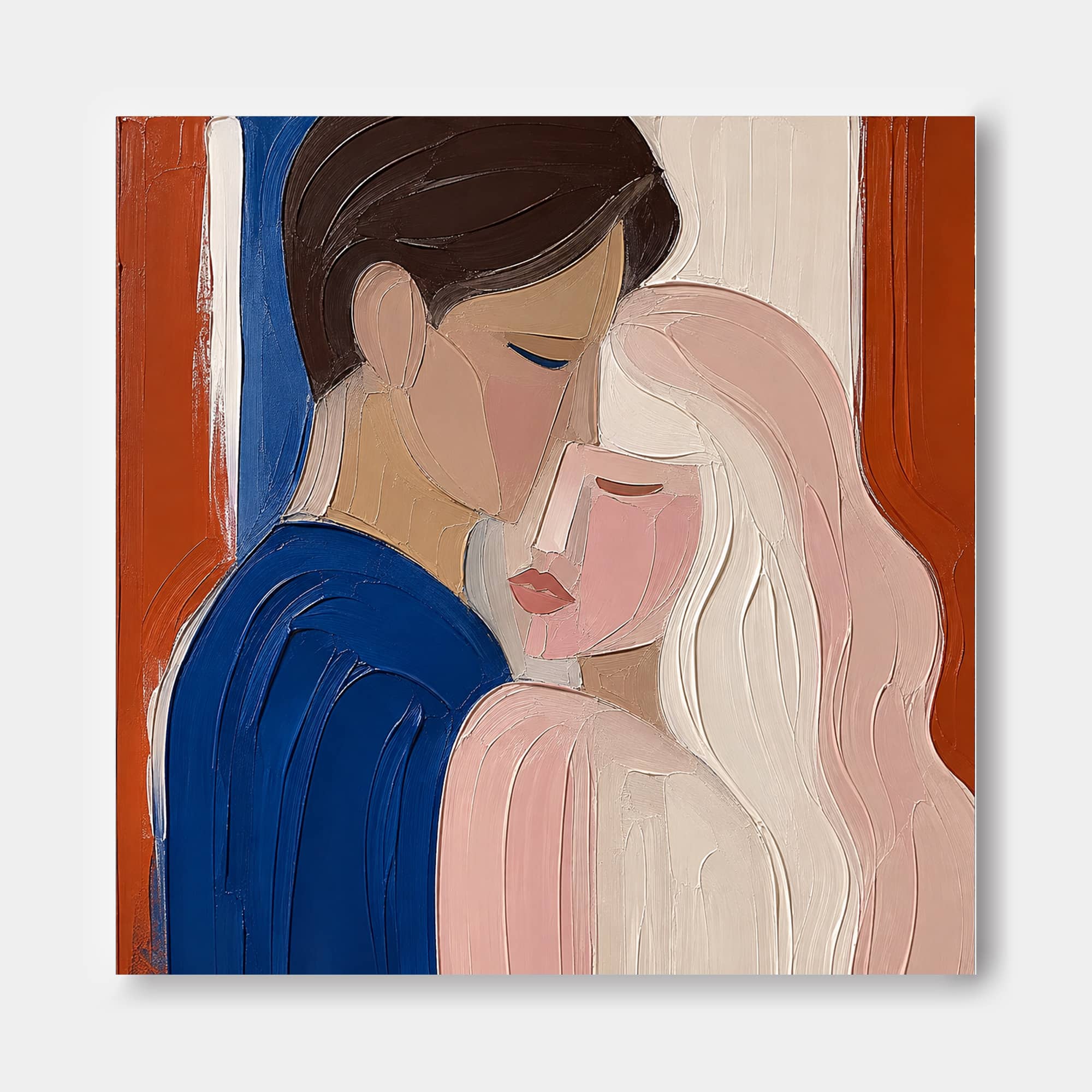 Modern Abstract Couple Painting With Impasto Texture For Romantic Home Decor