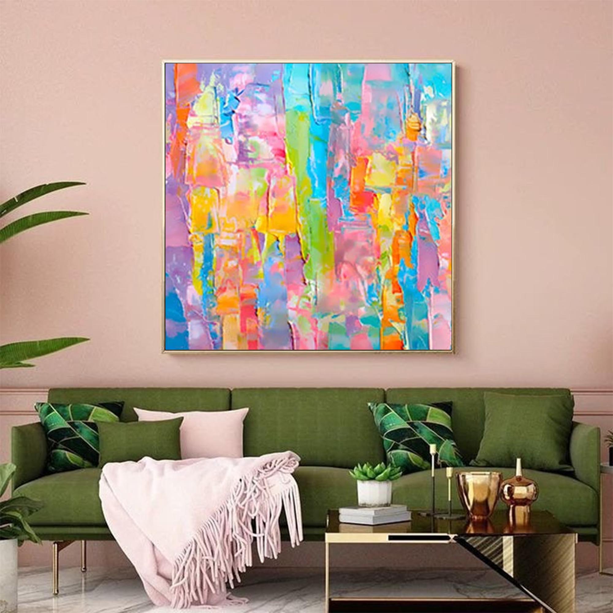 Abstract Colorful Oil Painting On Canvas Original Texture Acrylic Painting Wall Art Modern Living Room Decor