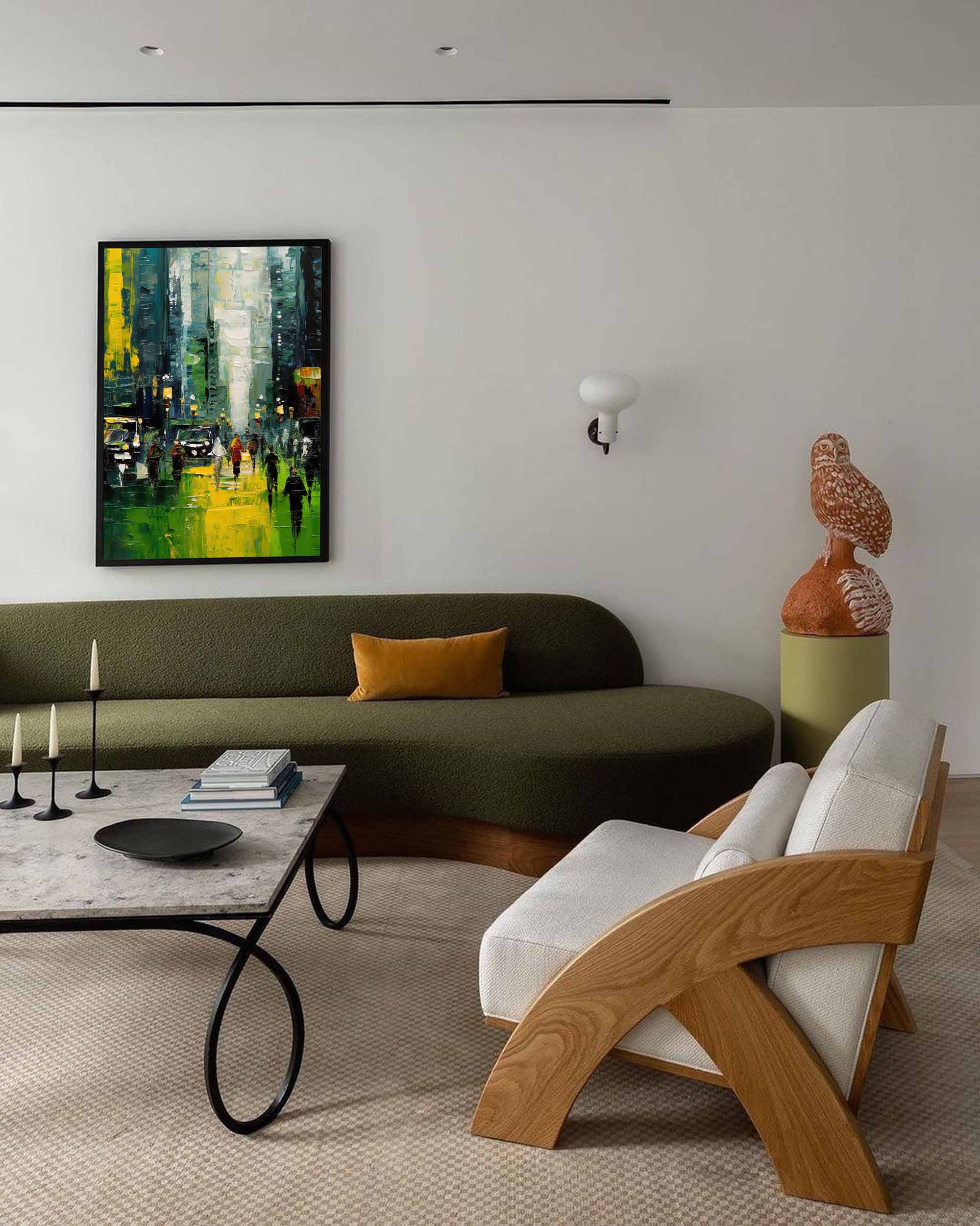 Original City Buildings Texture Urban Oil Painting Cityscape Green City Canvas Wall Art For Home Decor