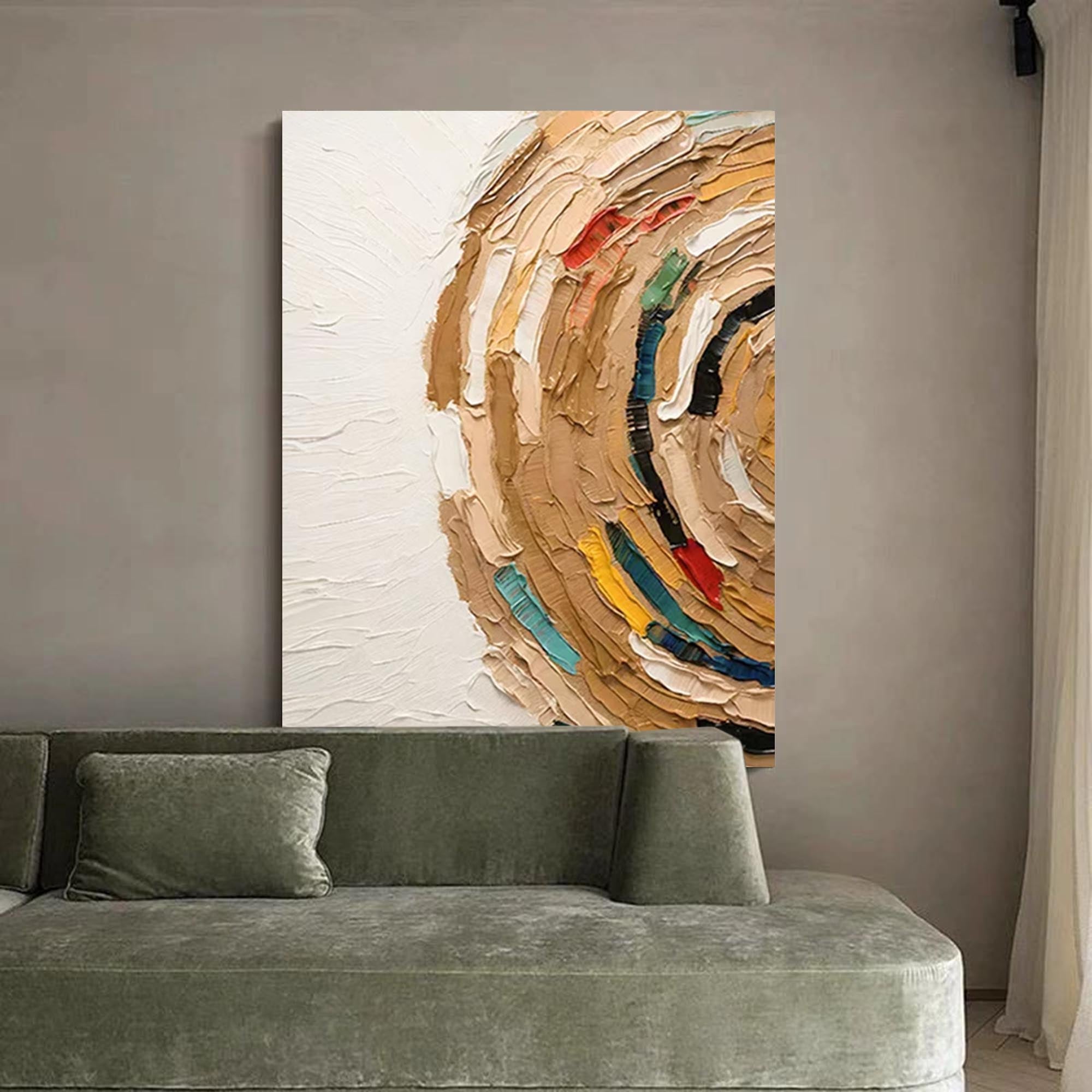 Original Knife Canvas Acrylic Painting Large Abstract Semicircle Wall Art Modern Vibrant Oil Painting Home Decor