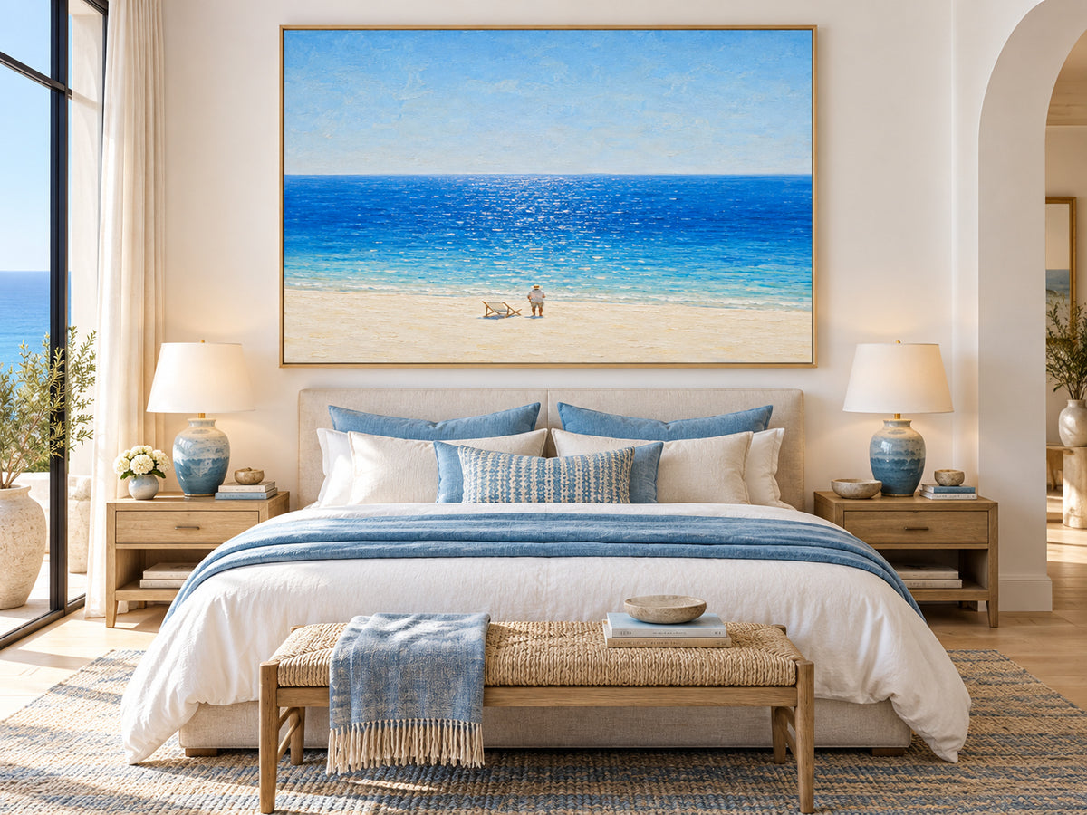 Impressionist Textured Canvas Painting Serene Ocean View In Modern Style