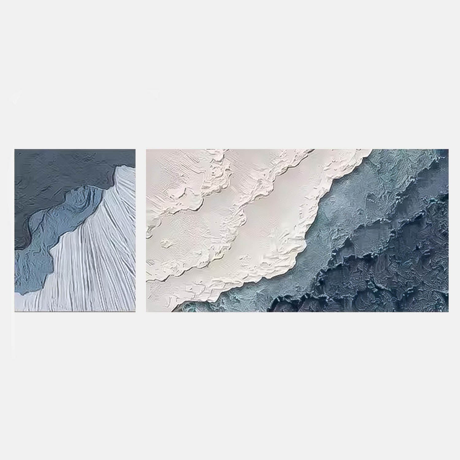 Set of 2 Large Texture Blue Ocean Wall Art Original Abstract Beach Oil Painting On Canvas For Living Room