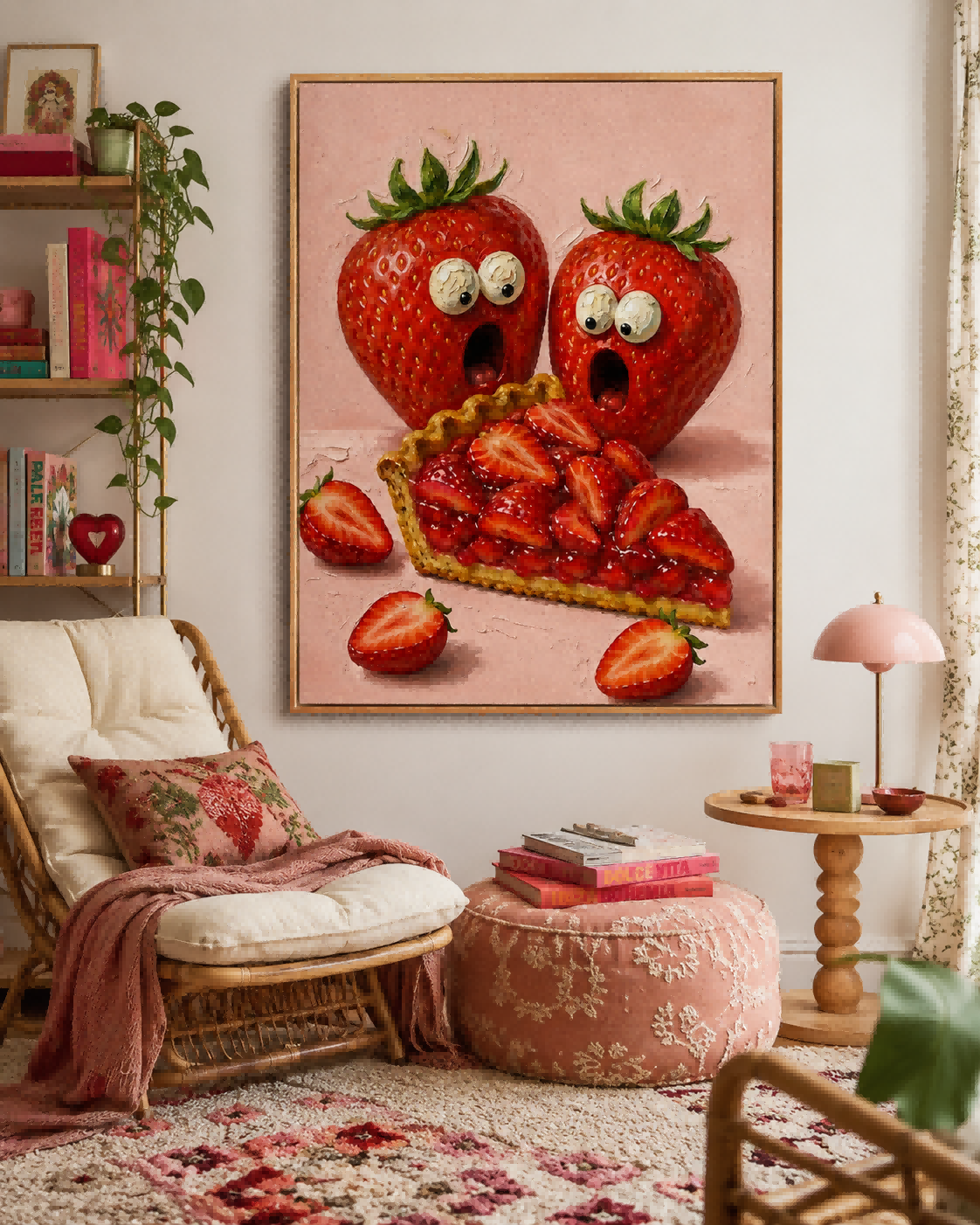 Funny Red And Pink Fruit Art Canvas Print For Playful Home Decoration