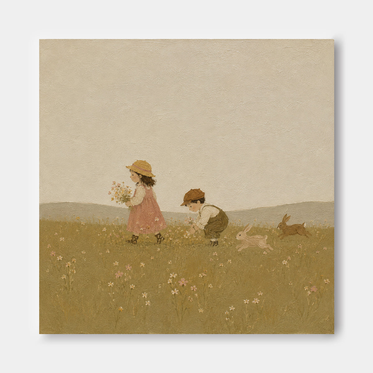 Warm Pastoral Wall Art For Nursery And Living Room With Textured Finish
