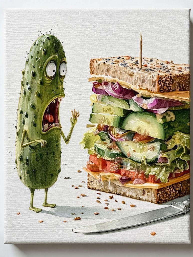 Funny Anthropomorphic Cucumber Art Painting Cute Character Painting For Playful Home Office Decoration