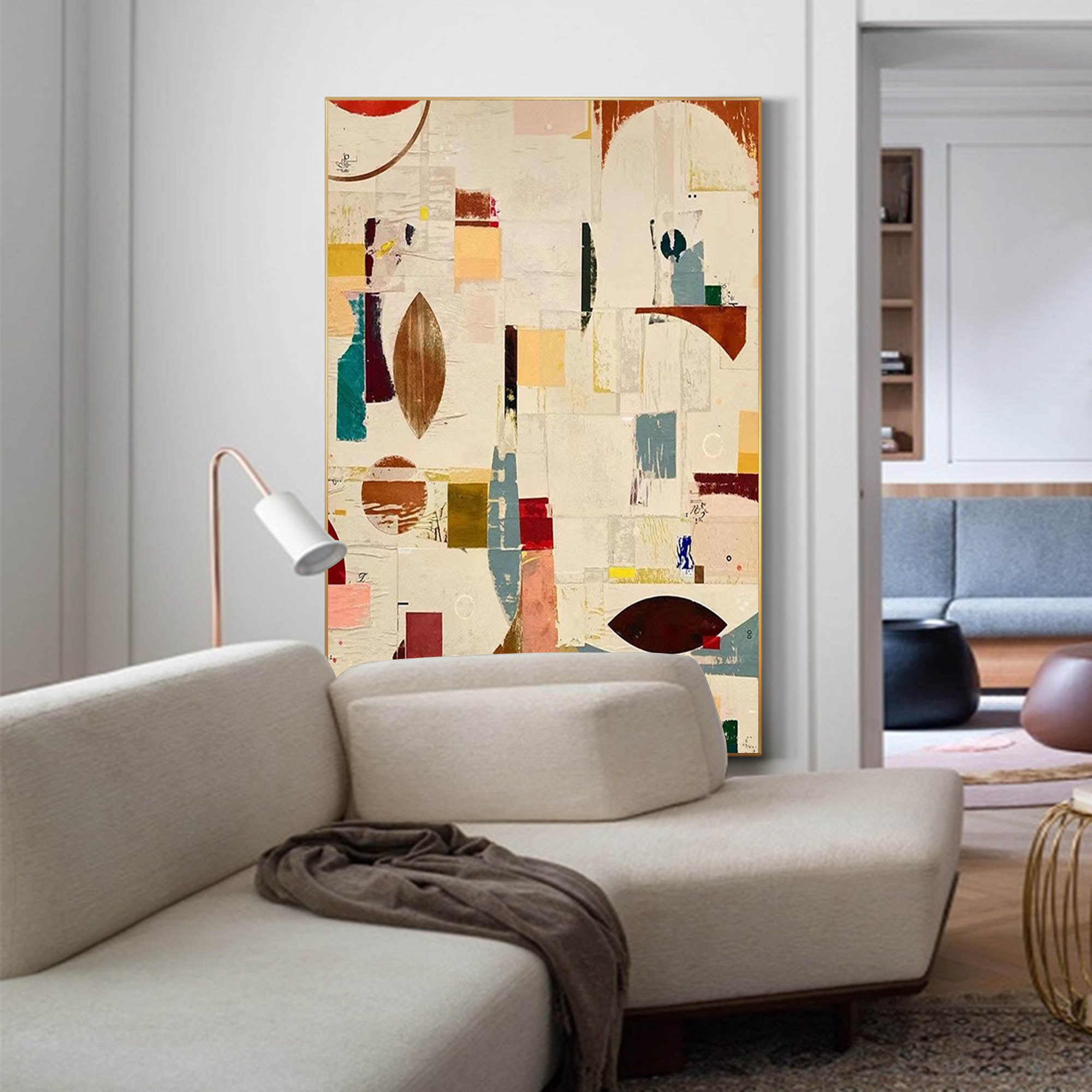 Mid Century Modern Minimalist Painting on Canvas Colorful Geometric Painting Organic Shape Art Custom Canvas Wall Art Living Room Painting