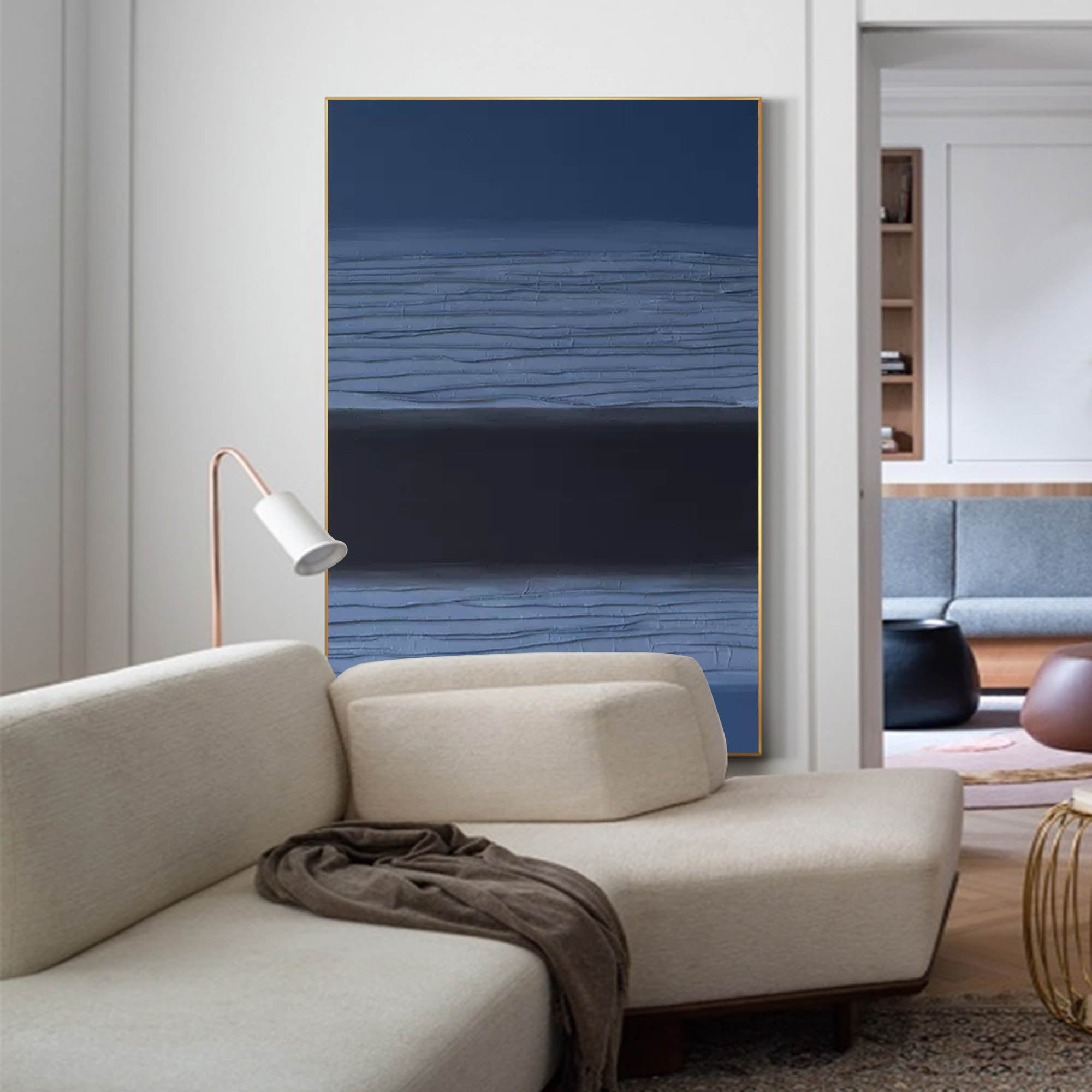 Blue And Black Large Abstract acrylic painting Texture Minimalist Oil Painting On Canvas Original Wall Art Home Decor