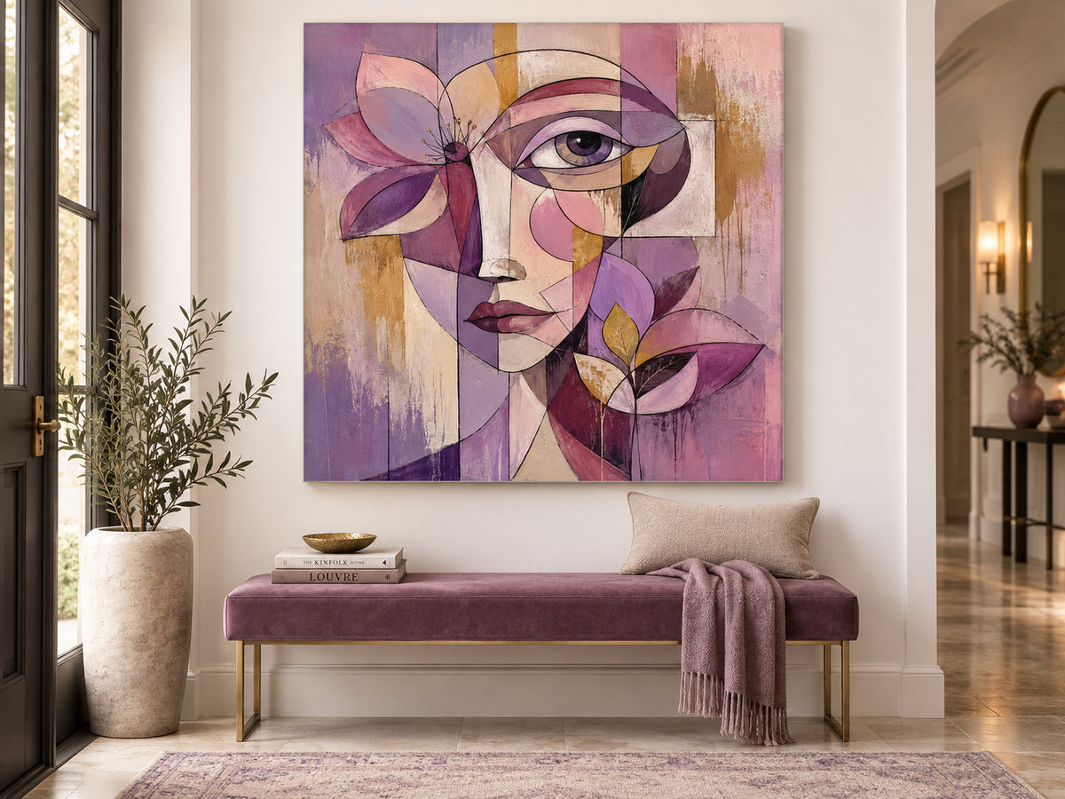 Cubist Inspired Romantic Artwork With Textured Brushwork And Bold Colors