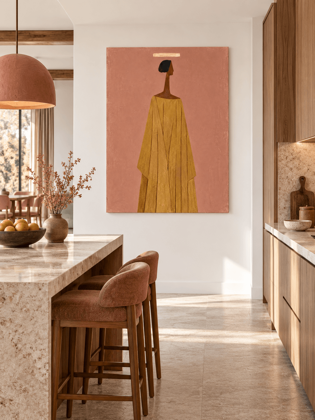 Minimalist Geometric Abstract Painting With Wabi-Sabi Aesthetic Appeal