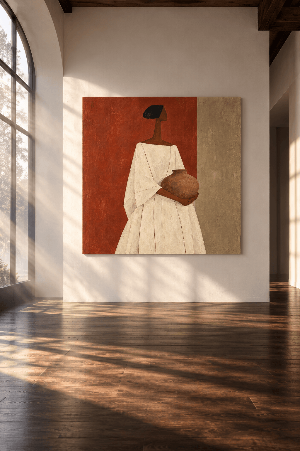 Wabi-Sabi Textured Abstract Painting With Geometric Figures And Earthy Colors