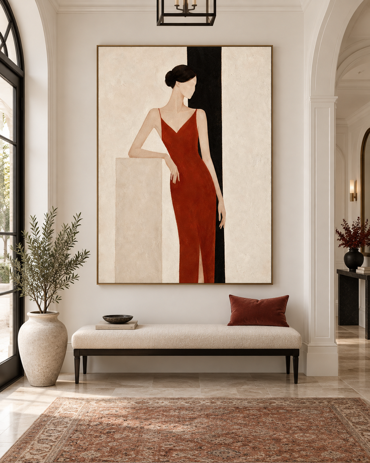 Modern Geometric Abstract Portrait Painting With Textured Finish