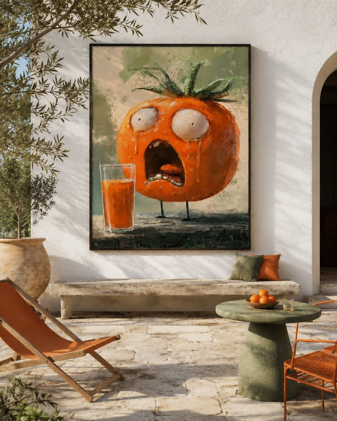 Hand Painted Oil And Acrylic Canvas Art Of A Screaming Tomato With Rich Textured Details