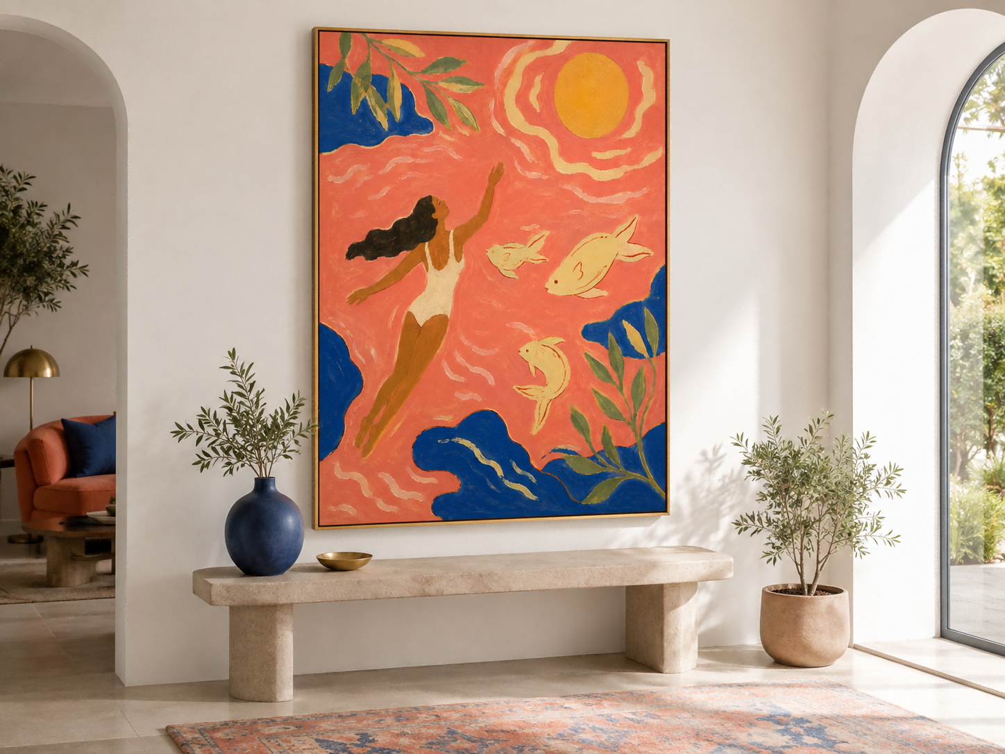 Art Deco Style Fantasy Sea Painting Bright Original Canvas